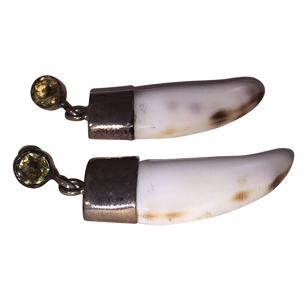 Designer Sterling Smoky Quartz and Shell Carved Claw Earrings Size ONE SIZE - 2 Thumbnail