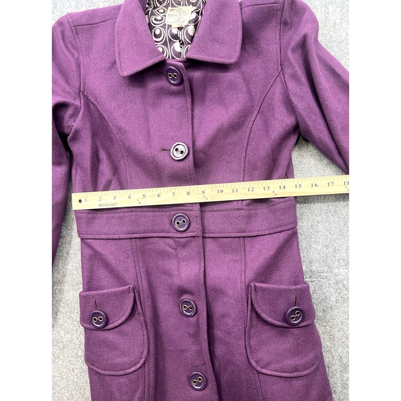 Vintage Tulle Purple Overcoat Coat Women’s Size S Lined Pockets Wool Blend Wool Buttoned Mid-Length Size S / US 4 / IT 40 - 2 Thumbnail