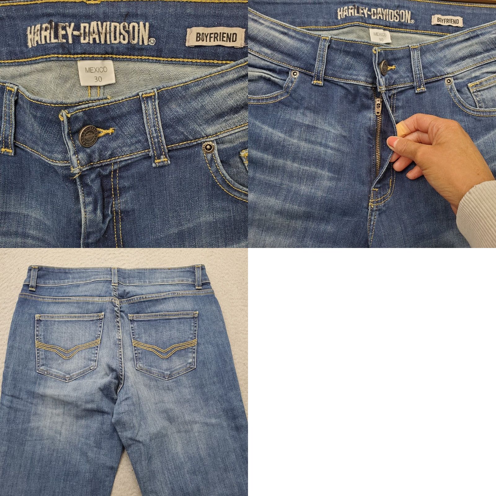 Harley Davidson Harley-Davidson Womens Jeans 30 Blue Denim Stretch Whiskered Straight Boyfriend Size 30 Size 30" / US 8 / IT 44 - 8 Thumbnail