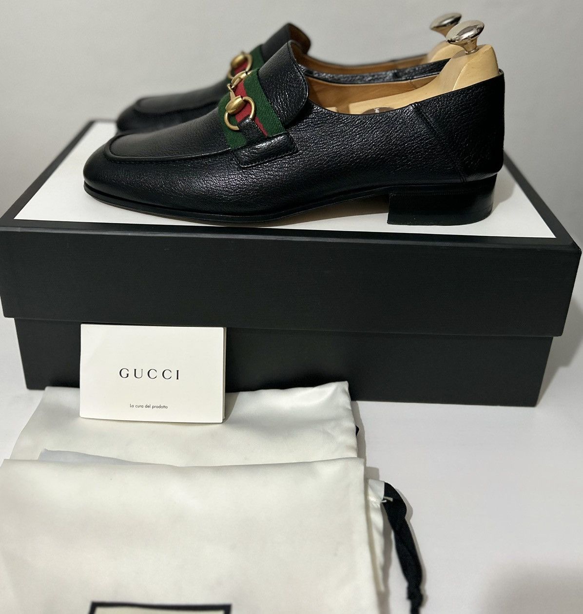 Gucci Gucci GG Bonnie Black Leather Horsebit Web Loafers UK8 Size US 8 / EU 41 - 1 Thumbnail