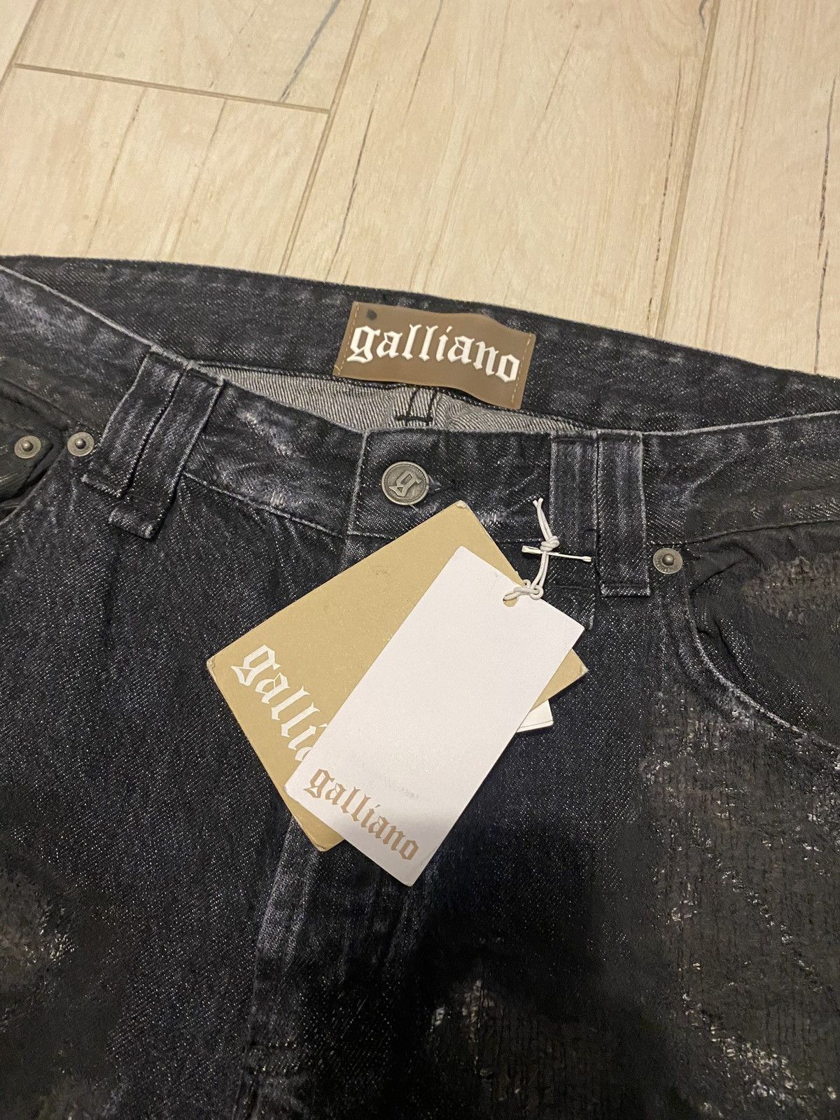 John Galliano DSWT! Galliano Black Waxed Distressed Denim Pants Size US 34 / EU 50 - 13 Thumbnail