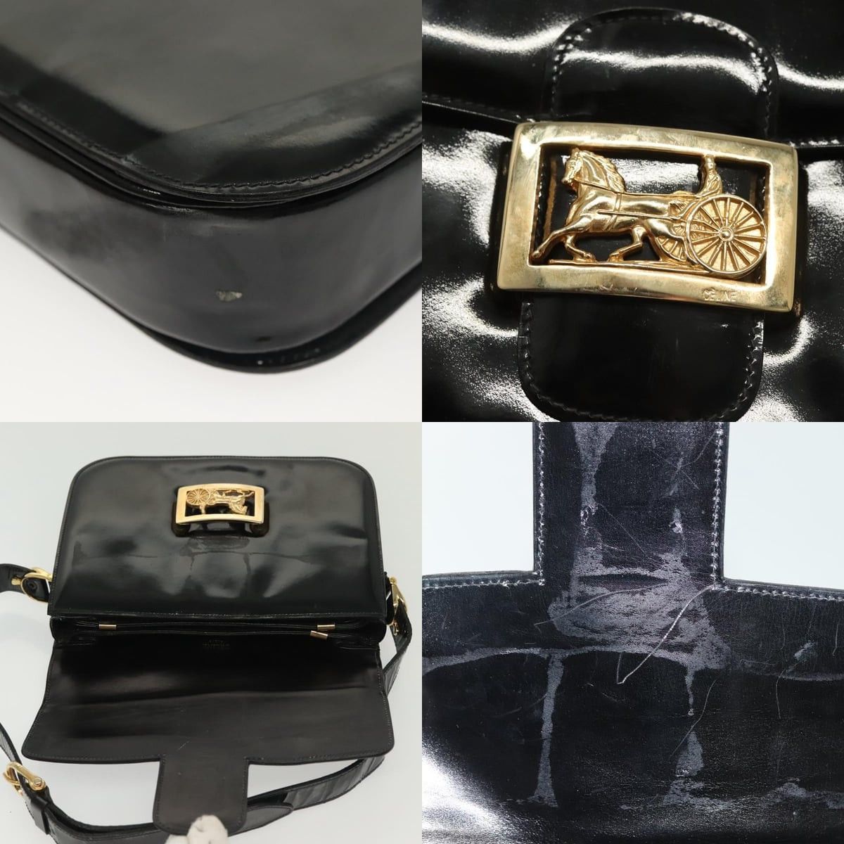 Celine CELINE Horse Carriage Shoulder Bag Patent Leather Black Gold Size ONE SIZE - 11 Thumbnail