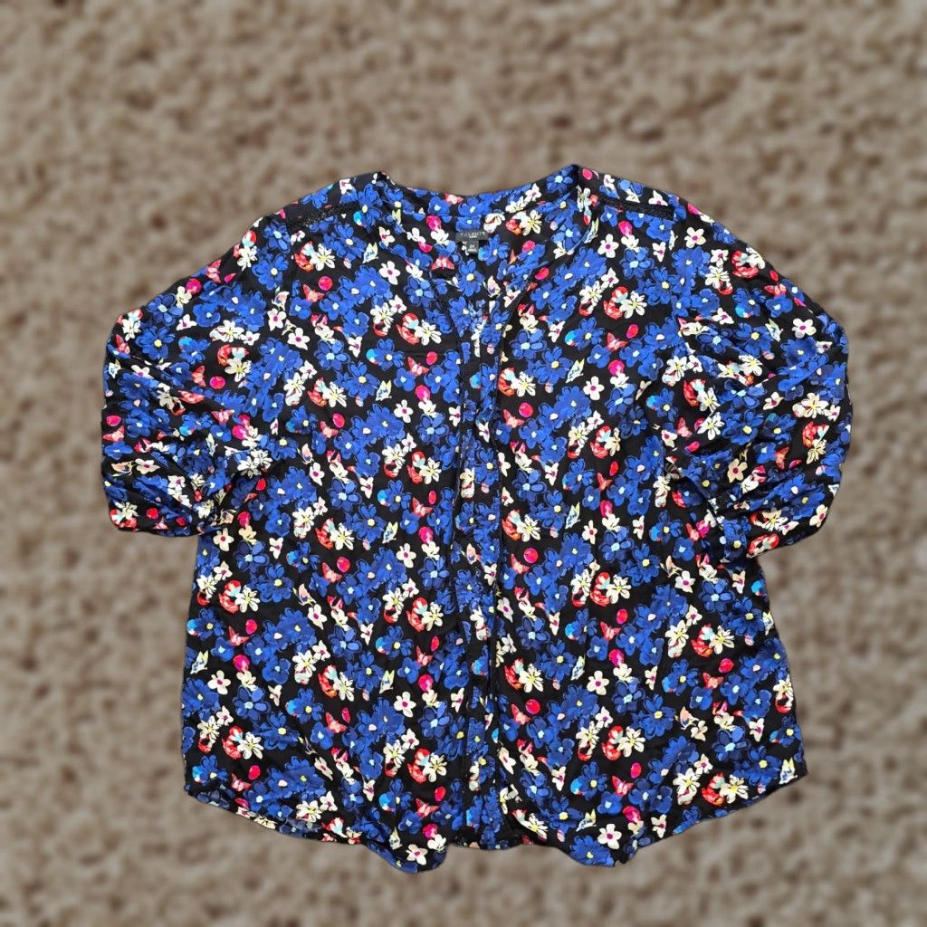 Talbots Talbots Blouse Womens 2X Blue Floral Popover Lightweight 3/4 Sleeve Casual Career Dressy All Seasons Womens Size XXL / US 16-18 / IT 52-54 - 1 Thumbnail