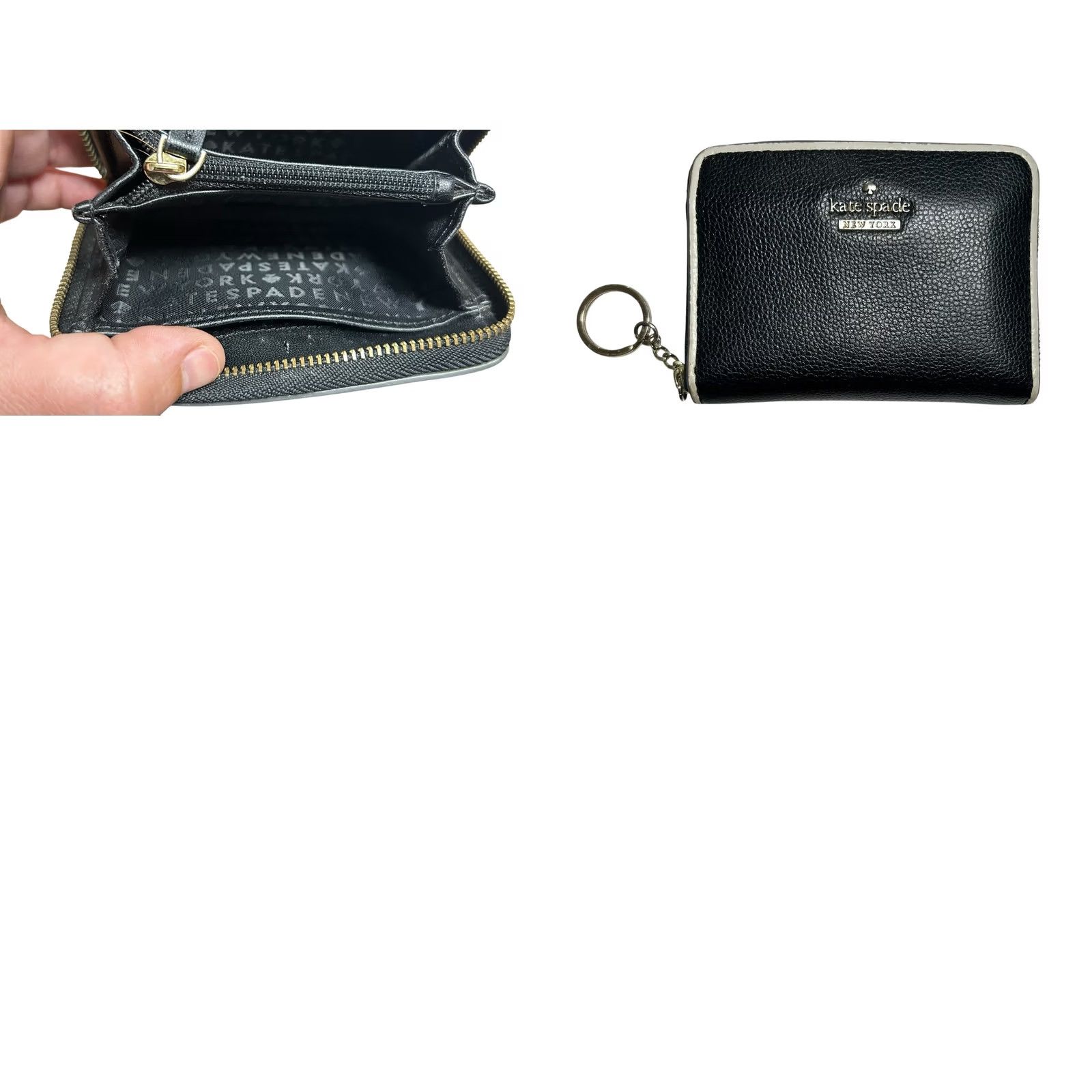 Vintage Kate Spade New York Black Pebbled Leather Zip Around Wallet Key Ring White Trim Woman Small Black Zip-Around Credit Card City Preppy Men/Women Size ONE SIZE - 11 Thumbnail