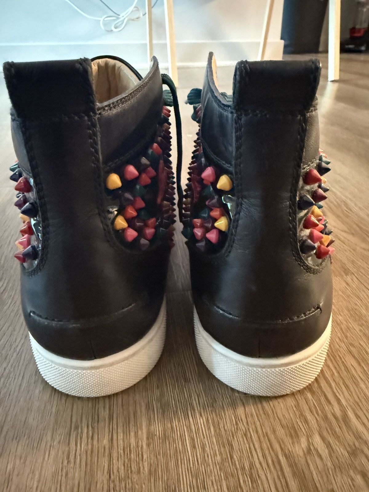 Christian Louboutin CHRISTIAN LOUBOUTIN Black Leather Multicolor Spikes Size US 11.5 / EU 44-45 - 3 Thumbnail