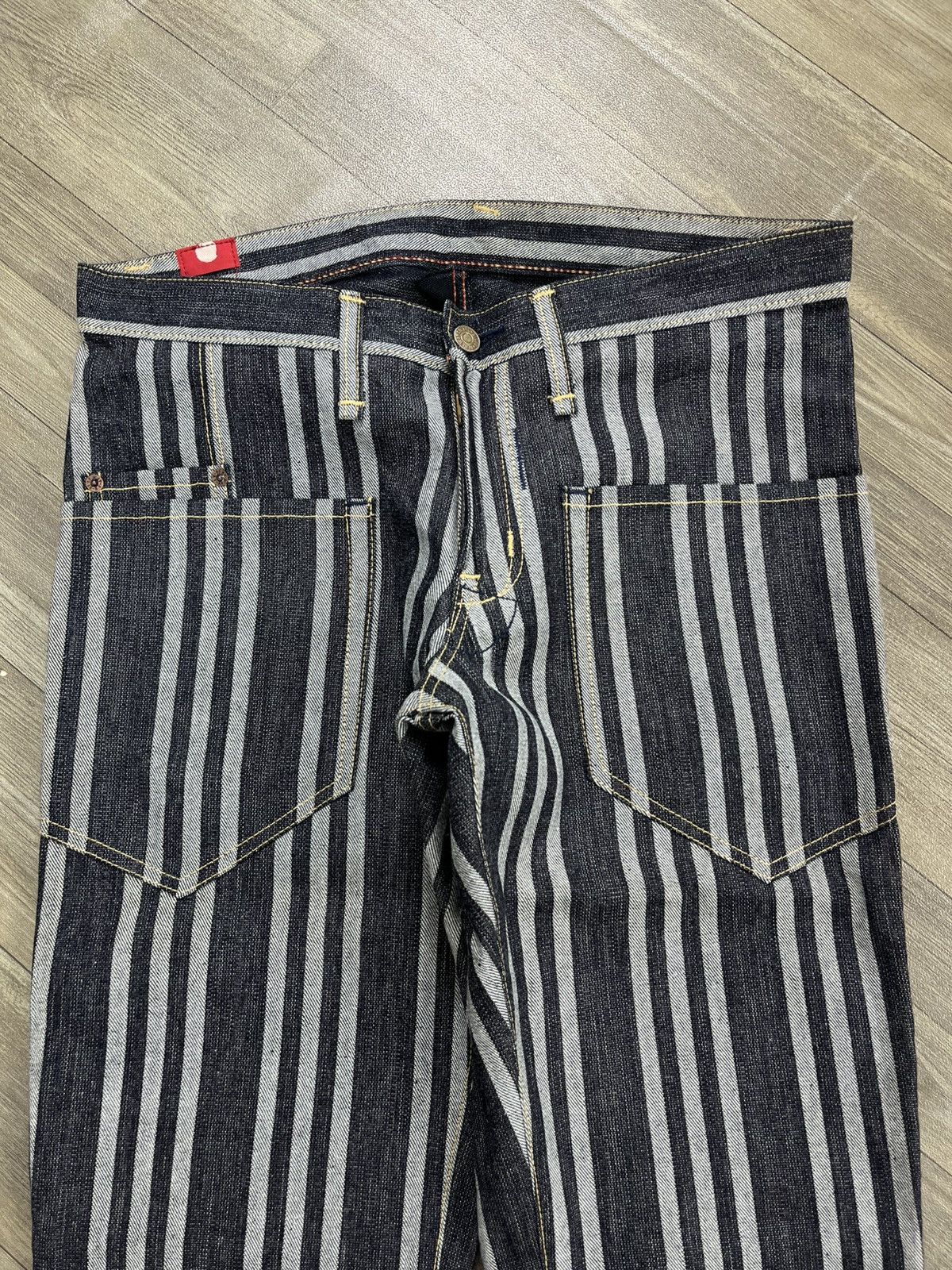 Japanese Brand Vintage Blue Way Japan Striped Indigo Denim Flared Jeans Size US 33 - 3 Thumbnail