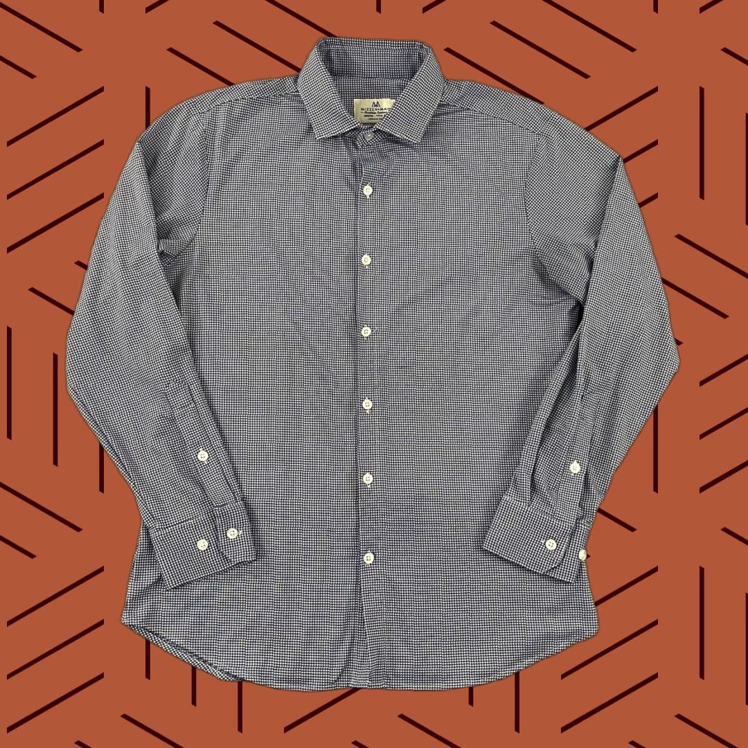 Mizzen+Main MIZZEN+MAIN Shirt Men Medium Trim Fit White Blue Plaid Button Up Stretch Dress Multicolor Size 40R - 1 Thumbnail