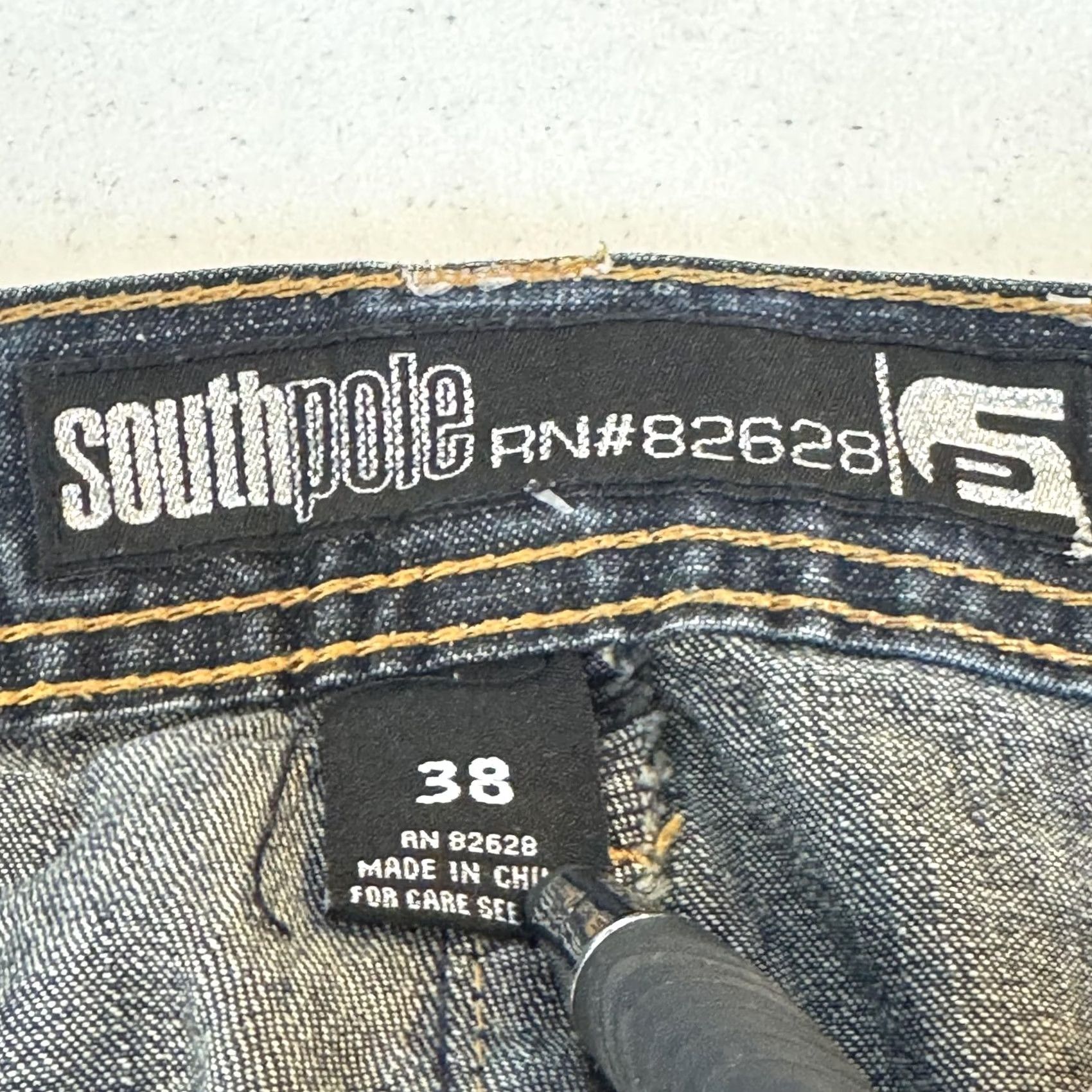 Southpole Southpole Jeans Mens 38x32 Blue Whiskered Distressed Straight Leg Back Flap Pockets Size US 38 / EU 54 - 6 Thumbnail