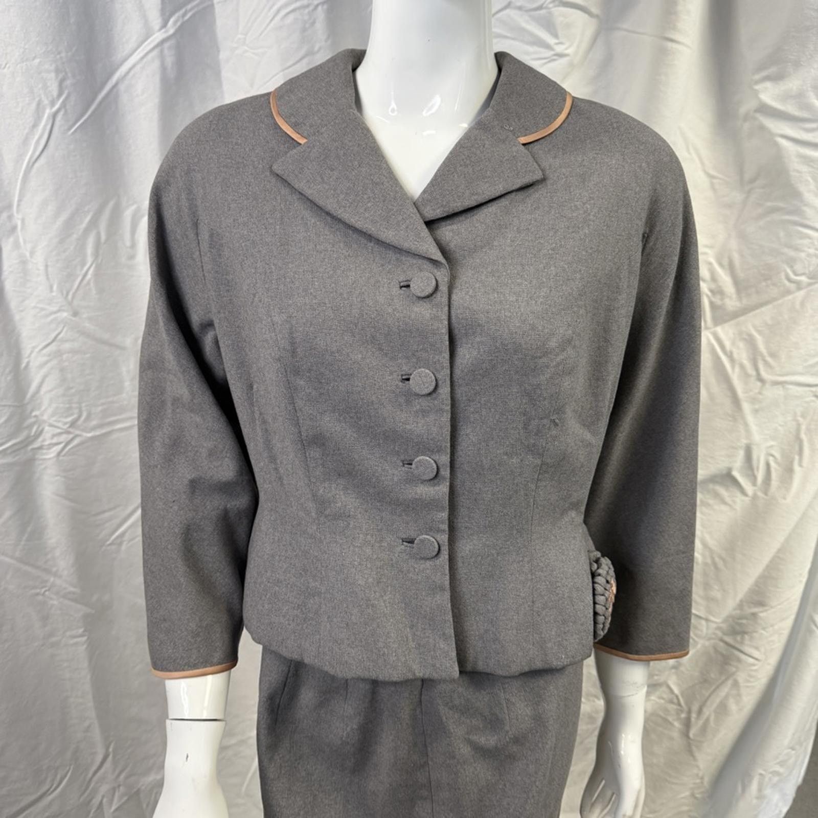 Vintage 1950s Vtg Gray Women’s Suit Wiggle Skirt Jacket Rockabilly M Size M / US 6-8 / IT 42-44 - 3 Thumbnail
