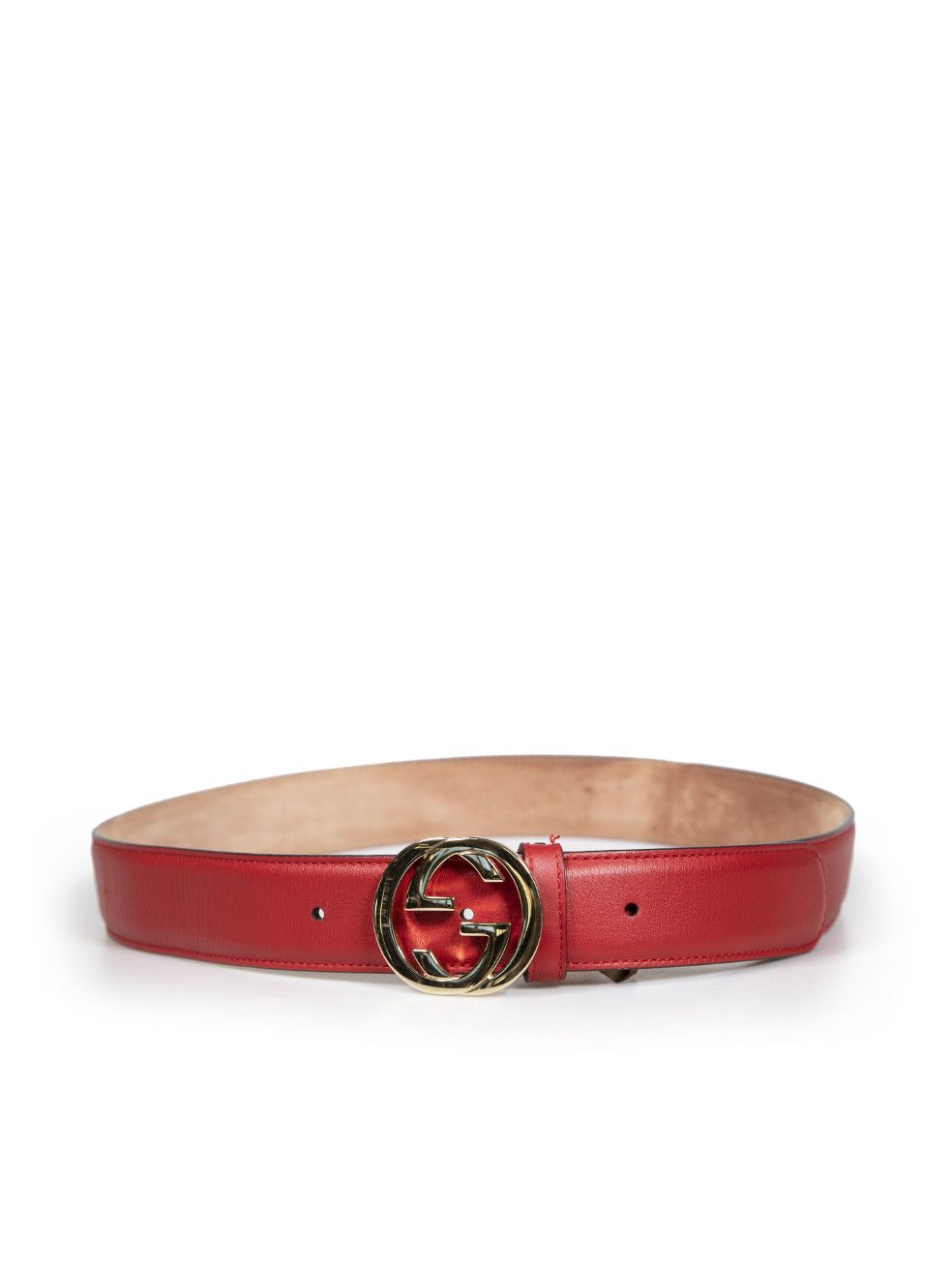 Red Leather Interlocking GG Belt