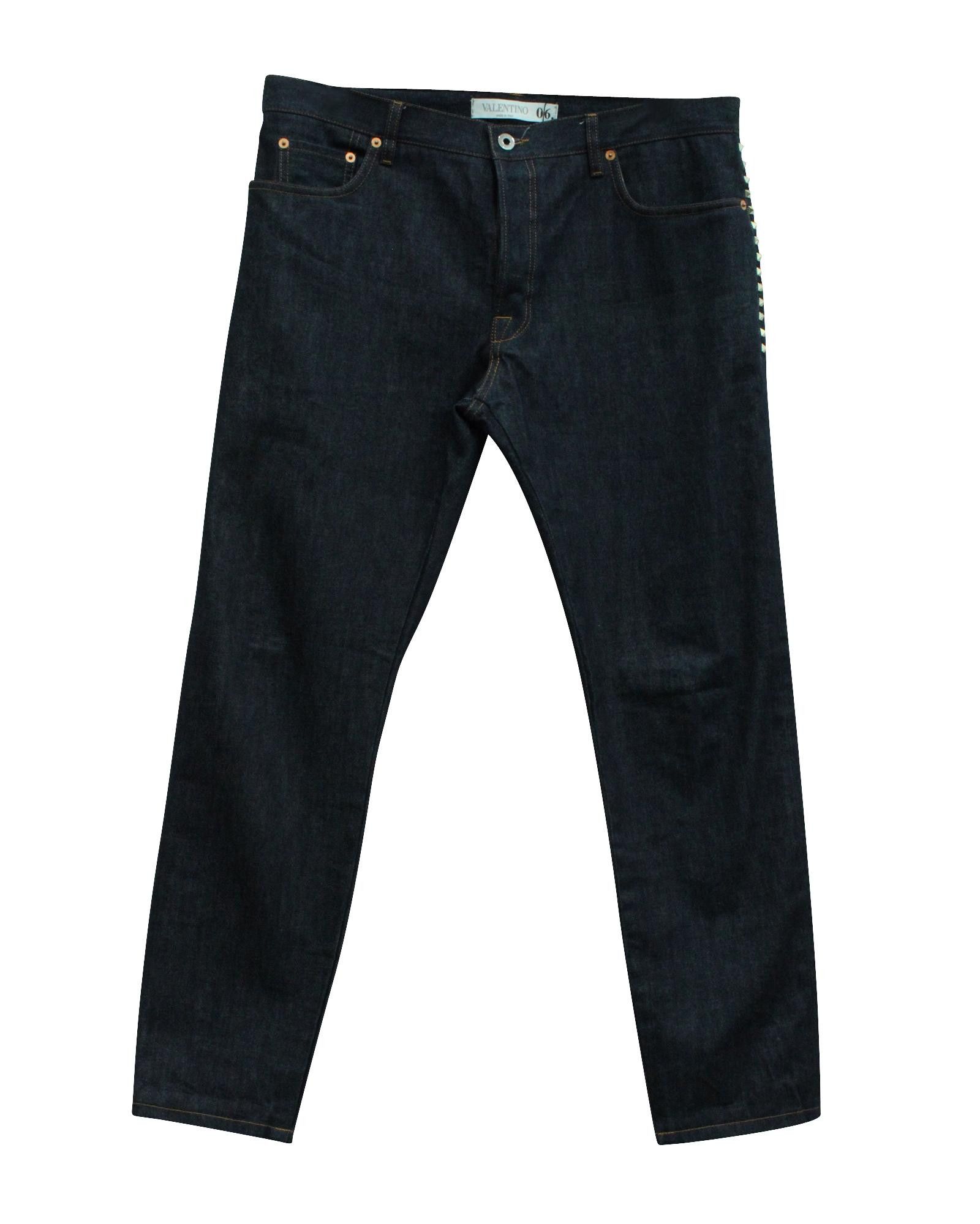 Image of Valentino Rockstud-Embellished Faded Blue Denim Jeans, Men's (Size 30)