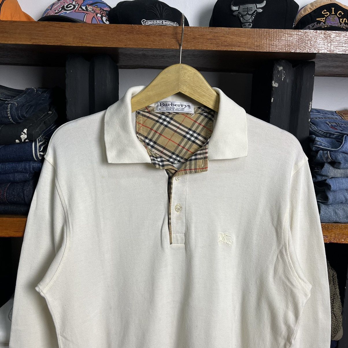 Burberry × Burberry Prorsum × Vintage Treasure! Vintage Burberry Nova Check White on White Polos Size US S / EU 44-46 / 1 - 3 Thumbnail