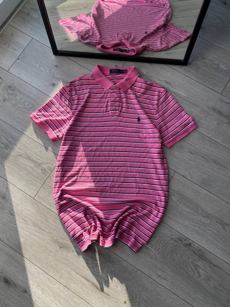 Pre-owned Polo Ralph Lauren X Vintage Polo Ralph Laurent Striped Pink Polo Shirt Y2k L