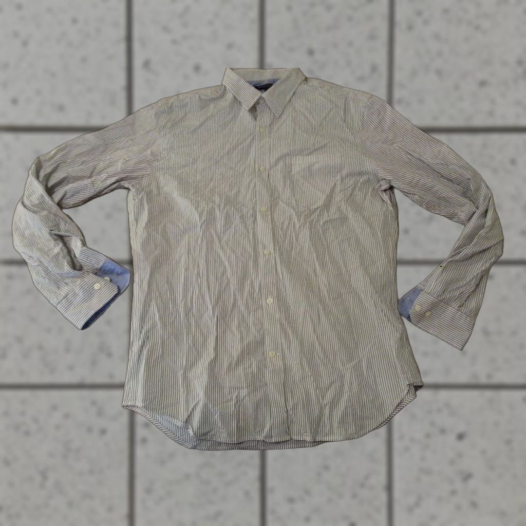 Banana Republic Banana Republic Dress Shirt Mens L White Cotton Striped Button Long Sleeve Size 42R - 1 Thumbnail