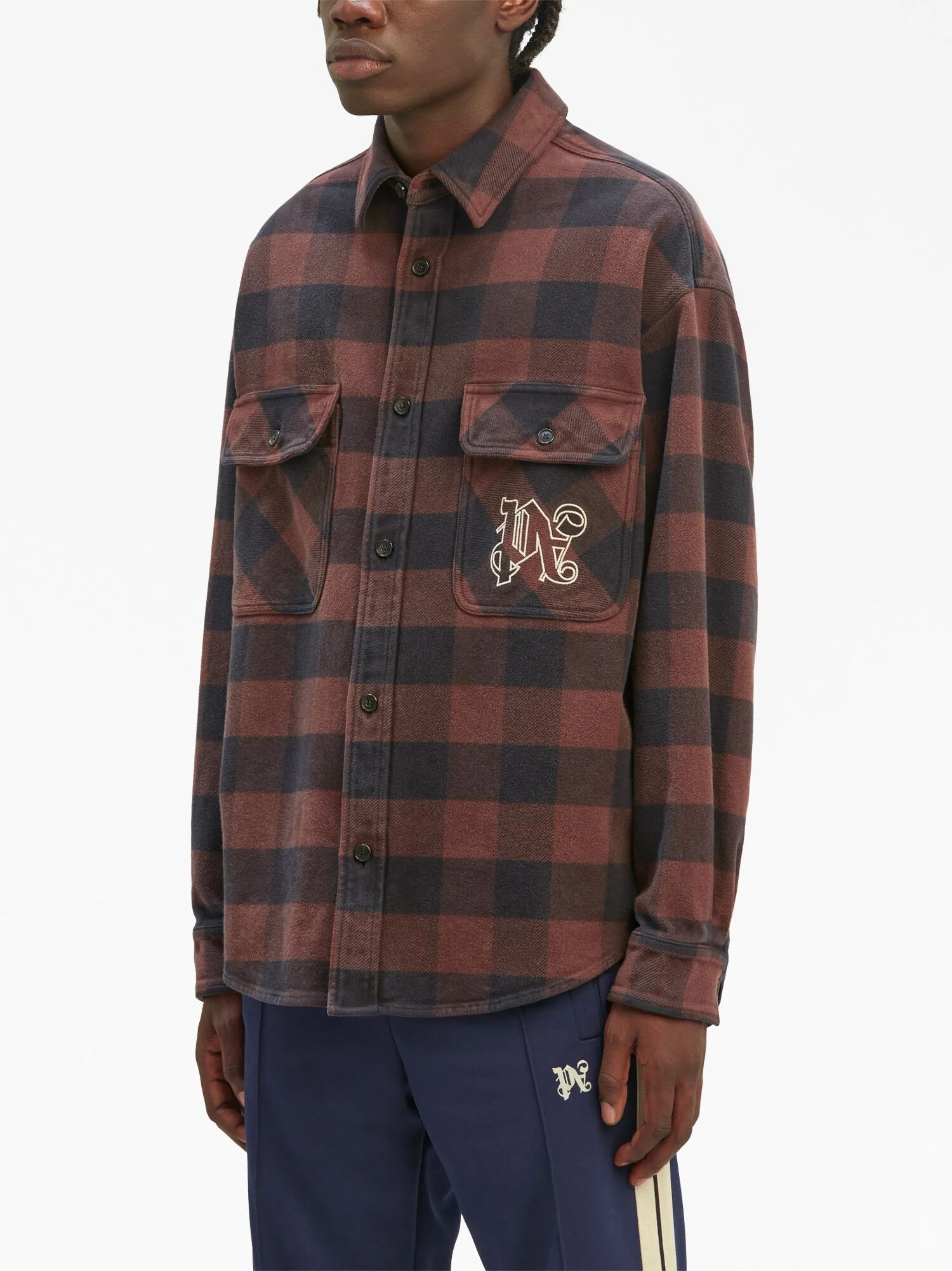 Palm Angels o1gr1nt0425 Pa Monogram Check Over Shirt in Brown Size US M / EU 48-50 / 2 - 3 Thumbnail
