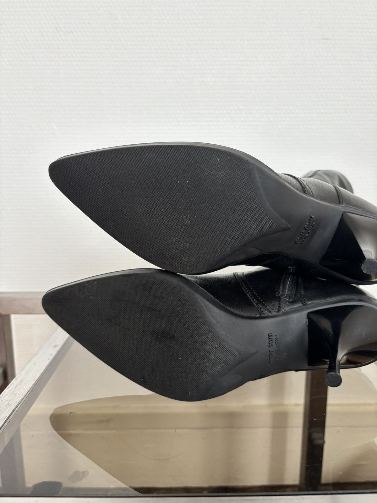 Miu Miu 00’s Vintage Miu Miu Black Padded Leather Biker Heel Boots Size US 7 / IT 37 - 11 Thumbnail