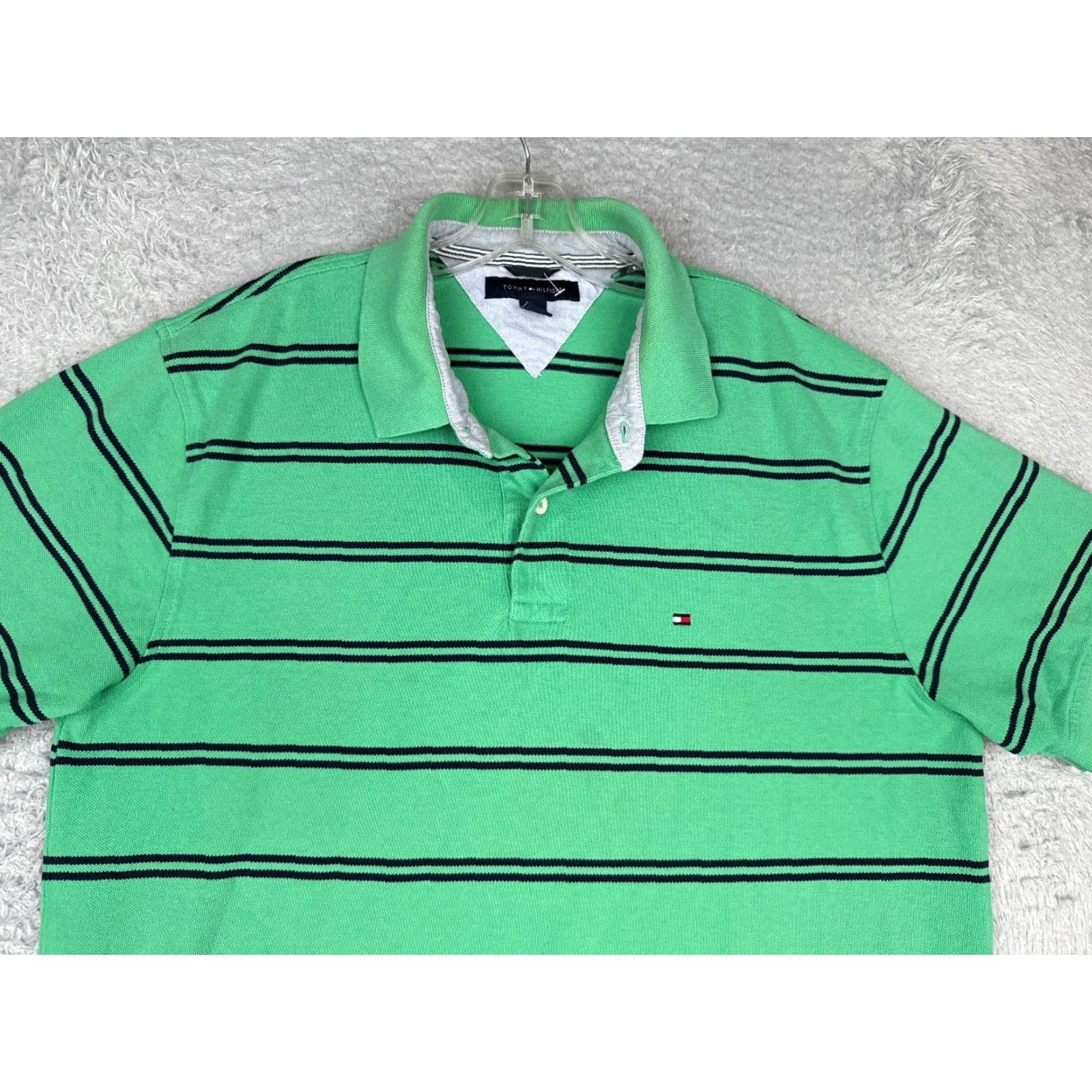 Tommy Hilfiger Tommy Hilfiger Polo Shirt Men XL Green Stripe Cotton Short Sleeve Slim Fit Shirt Size US XL / EU 56 / 4 - 4 Thumbnail