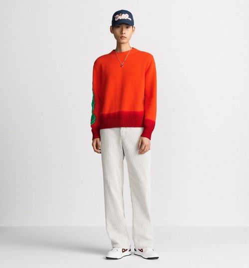 Dior × Kaws o1w1db11025 513M655 Wool Knit Sweater in Orange/Red Size US L / EU 52-54 / 3 - 4 Thumbnail