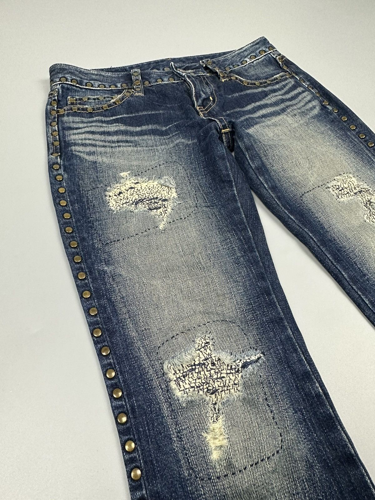 If Six Was Nine × Le Grande Bleu (L.G.B.) 🔥Flared🔥 Vintage Moussy Flared Boro Multi Button Jeans Size 27" / US 4 / IT 40 - 6 Thumbnail