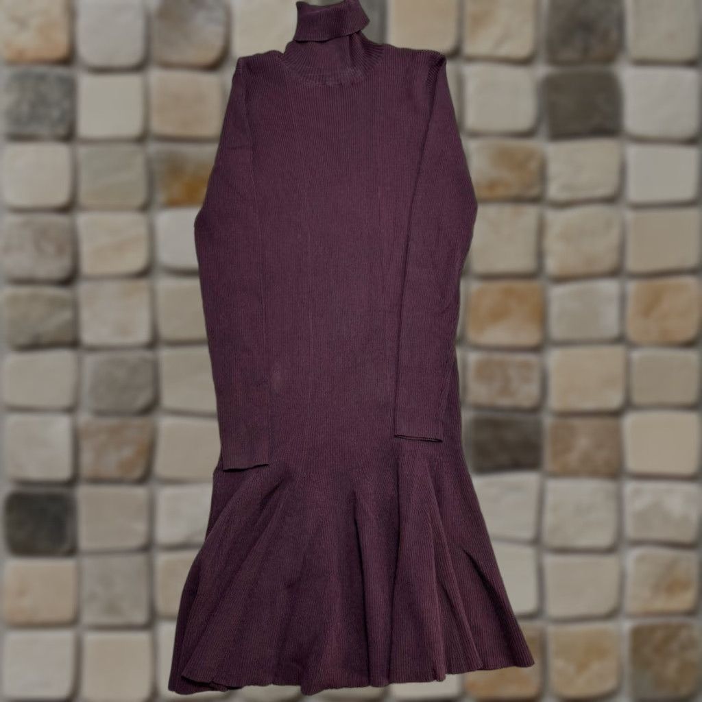 Reiss Reiss Mimi Fluted Knit Dress Womens Medium Purple Stretch Flippy Hem Turtleneck Dress Size M / US 6-8 / IT 42-44 - 1 Thumbnail