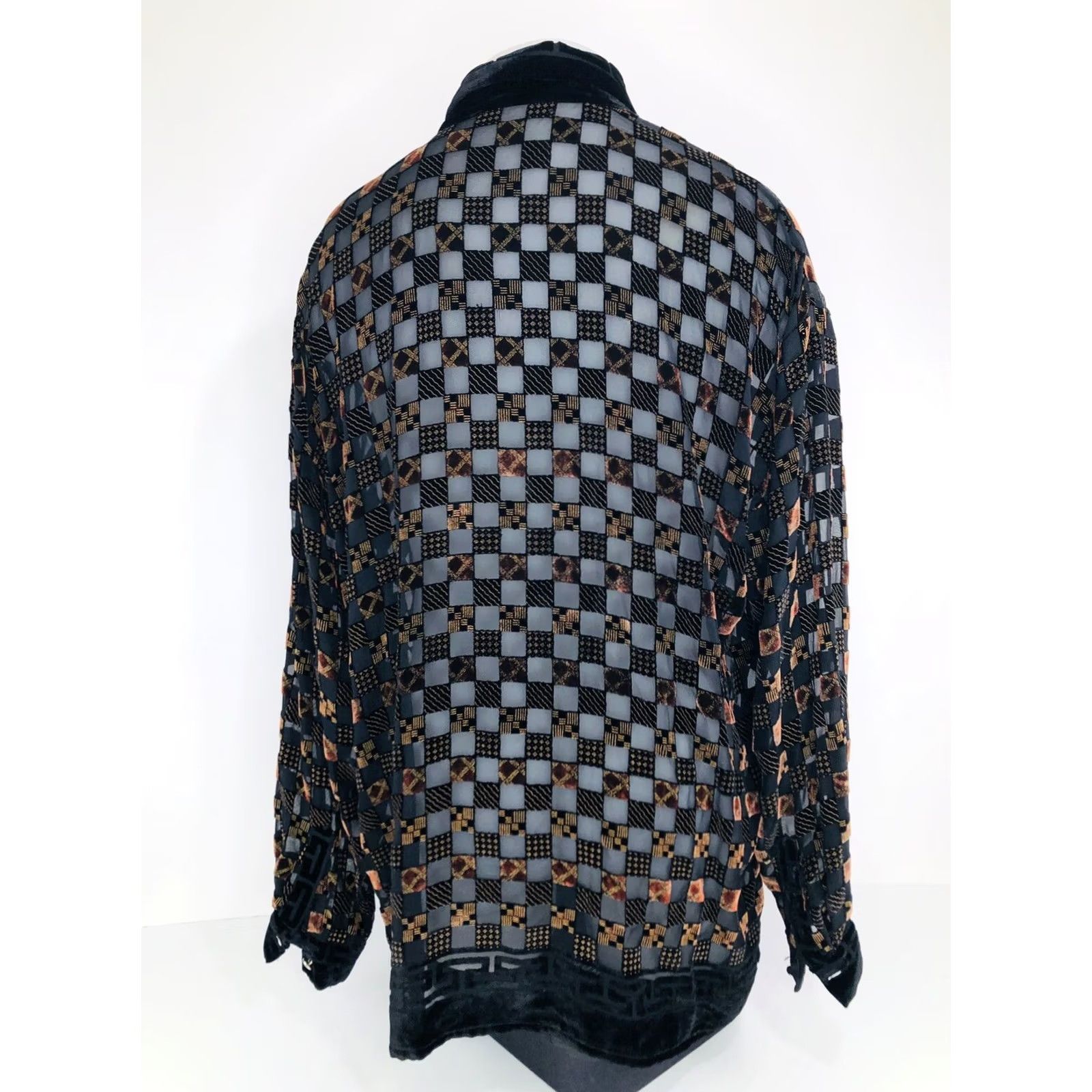 Vintage CETA ITALIANA Shirt XL Black / Gold Silk Chiffon Patchwork Baroque / Art Deco Long Sleeve Button-Up Mens Size US XL / EU 56 / 4 - 5 Thumbnail