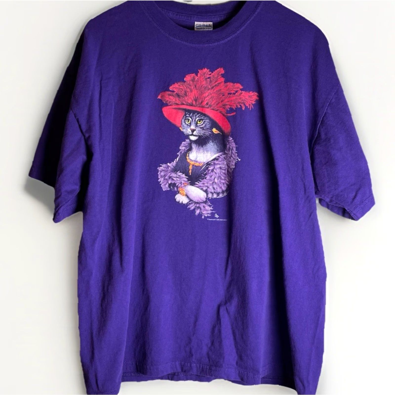 Gildan VINTAGE Gildan Cat T-Shirt Unisex Adults XL Purple Crew Neck Short Sleeve Size ONE SIZE - 3 Thumbnail