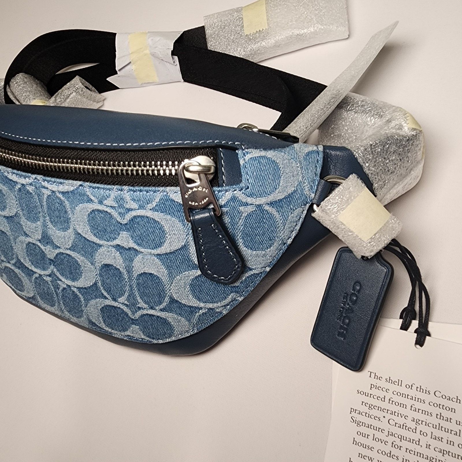 Coach NWT Coach CDF48 Warren Mini Belt Bag Signature Denim Blue Size ONE SIZE - 2 Thumbnail