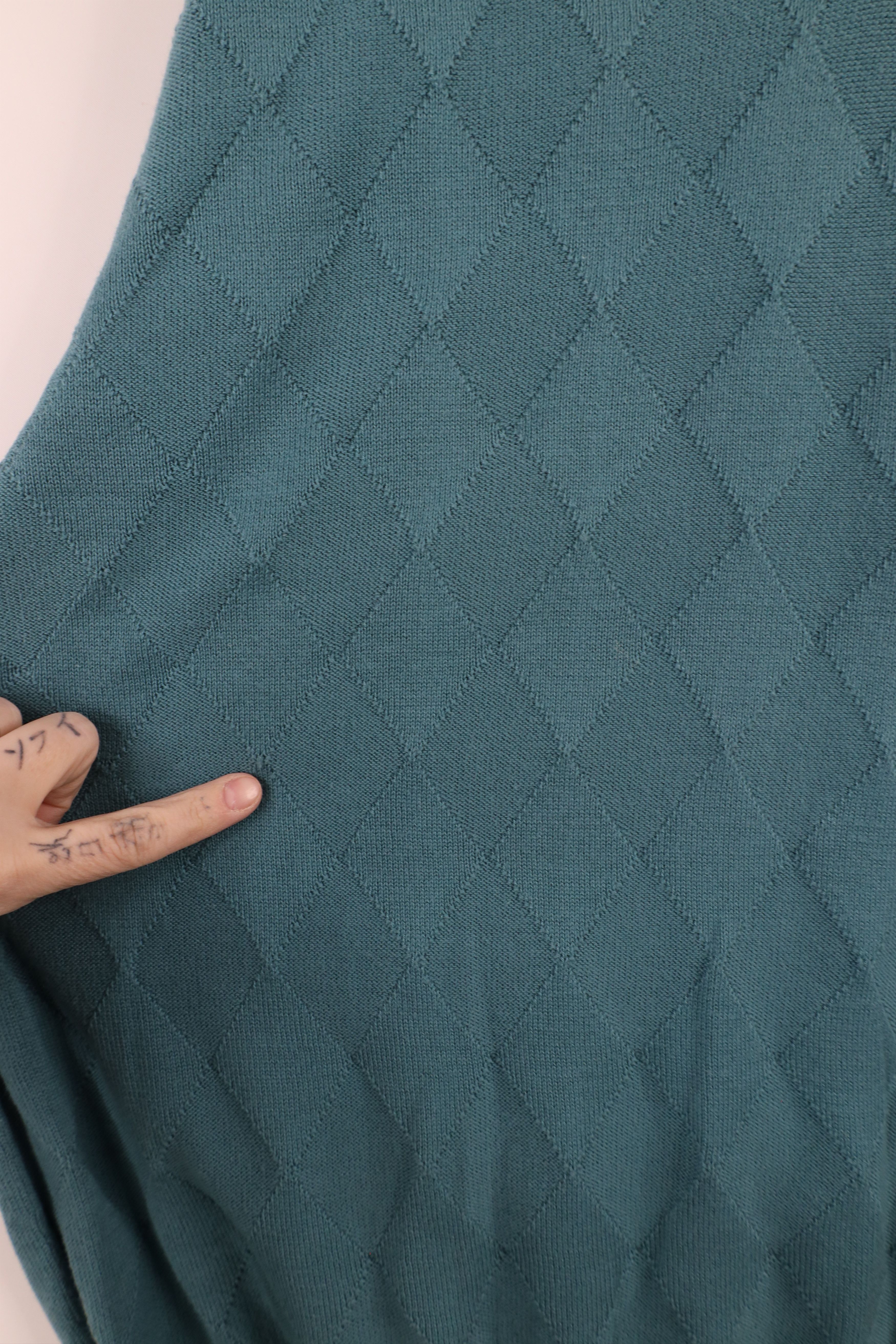Vintage Vintage 90s Streetwear Cotton Knit Diamond Sweater Teal Size US M / EU 48-50 / 2 - 6 Thumbnail