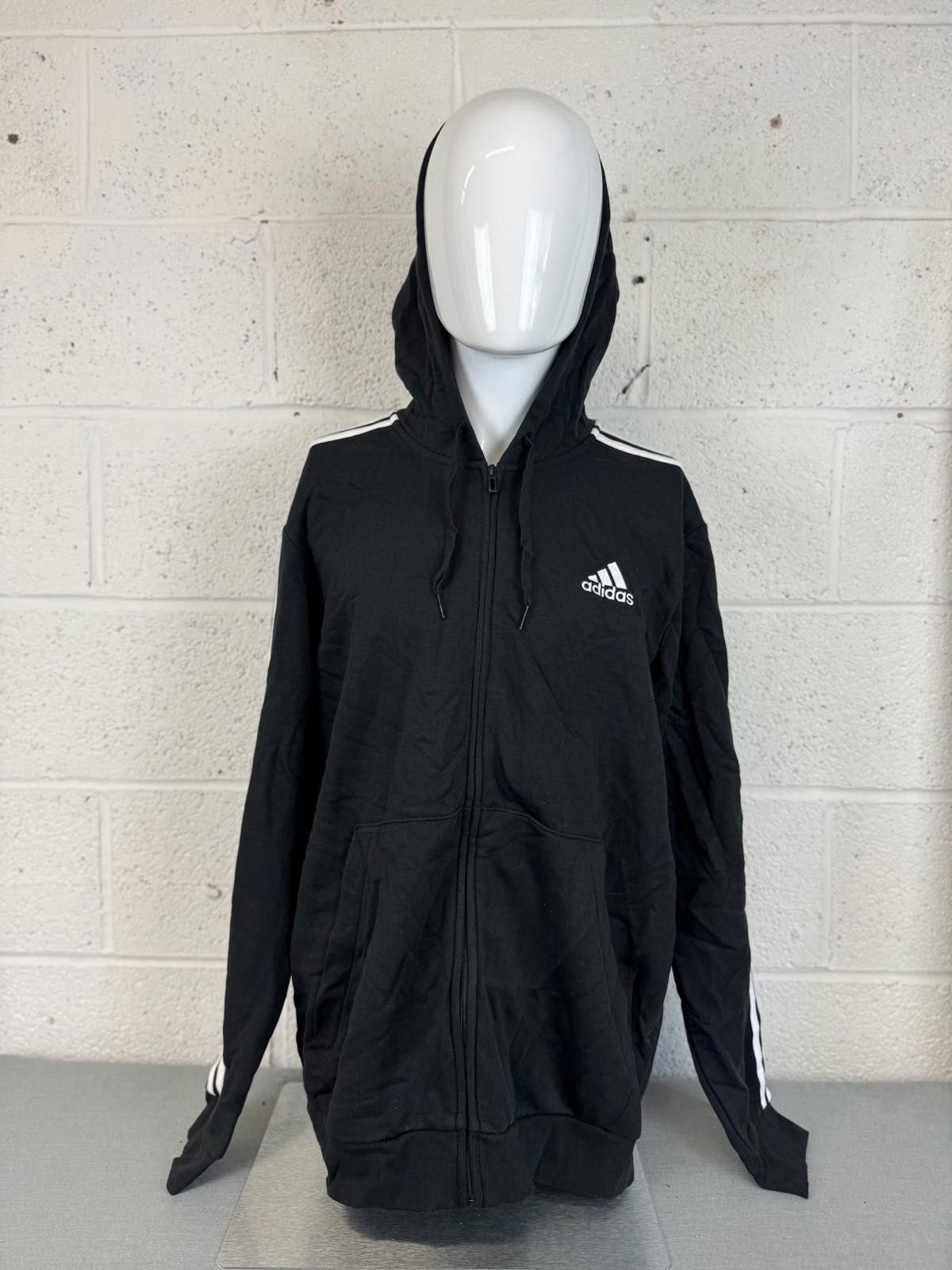 Adidas Adidas Black Full-Zip Hoodie with White Stripes Mens Size XL Size US XL / EU 56 / 4 - 1 Thumbnail