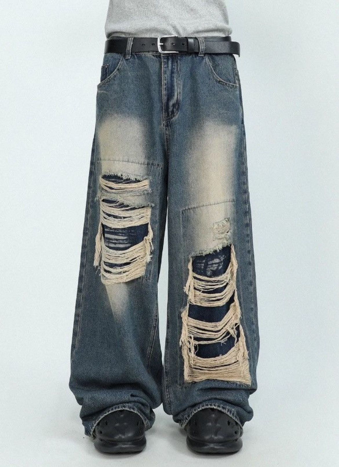 Japanese Brand Blue Color Distress Denim Pants Size US 35 - 2 Thumbnail