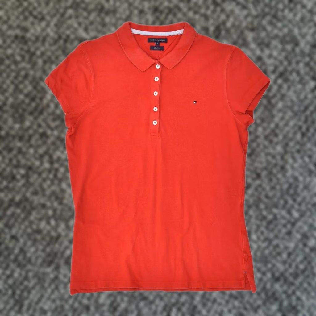 Tommy Hilfiger TOMMY HILFIGER Womens Polo Shirt Large Red Cotton Slim Fit Size L / US 10 / IT 46 - 1 Thumbnail