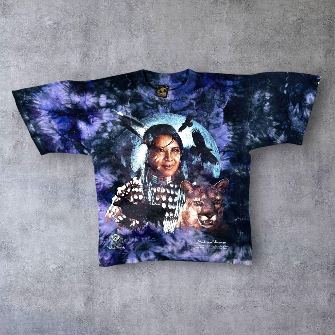 Vintage VINTAGE Churinga "Medicine Woman" Australia Tourist Graphic Blue Tie Dye T-Shirt Small Size US S / EU 44-46 / 1 - 2 Thumbnail