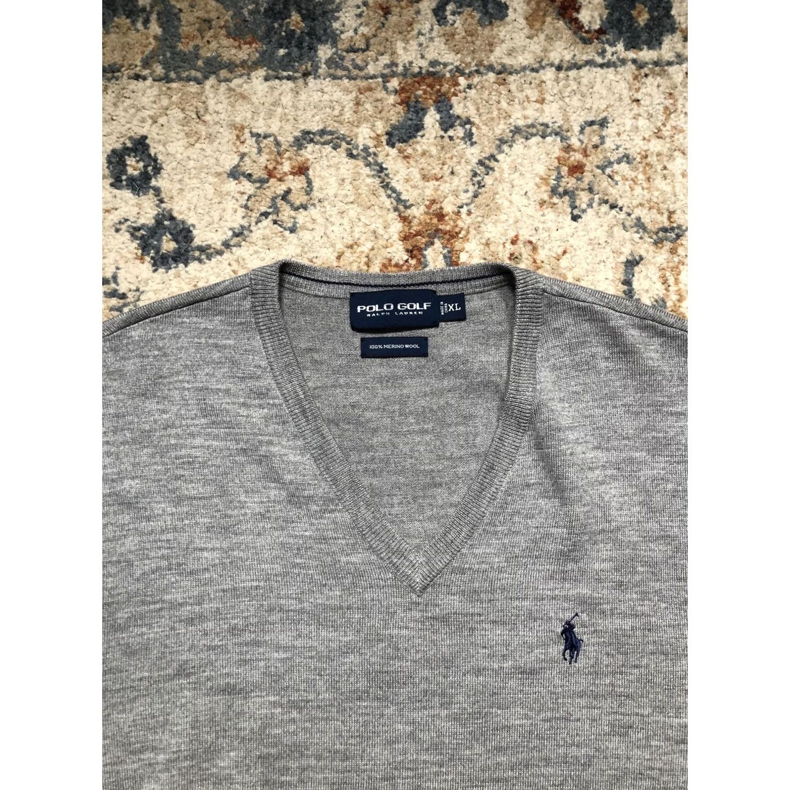 Polo Ralph Lauren Polo Ralph Lauren Sweater Mens 2XL Gray Merino Wool V Neck Golf Pullover Size US XXL / EU 58 / 5 - 2 Thumbnail