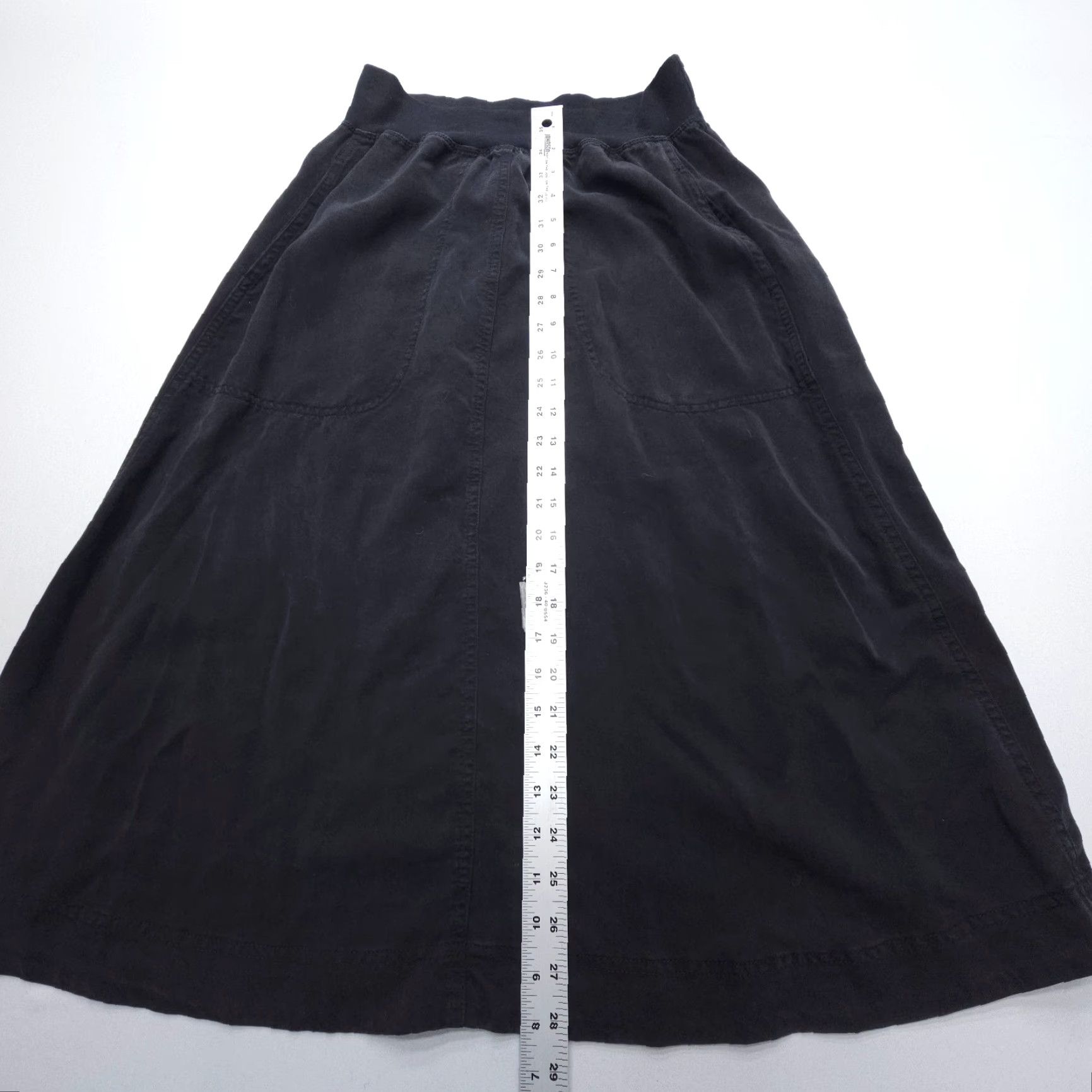 Vintage Cut Loose Skirt Womens Small Black Midi A-Line Pull On Cotton Blend Knit USA Made Lagenlook Casual Travel 90s Theme Womens Size 28" / US 6 / IT 42 - 5 Thumbnail