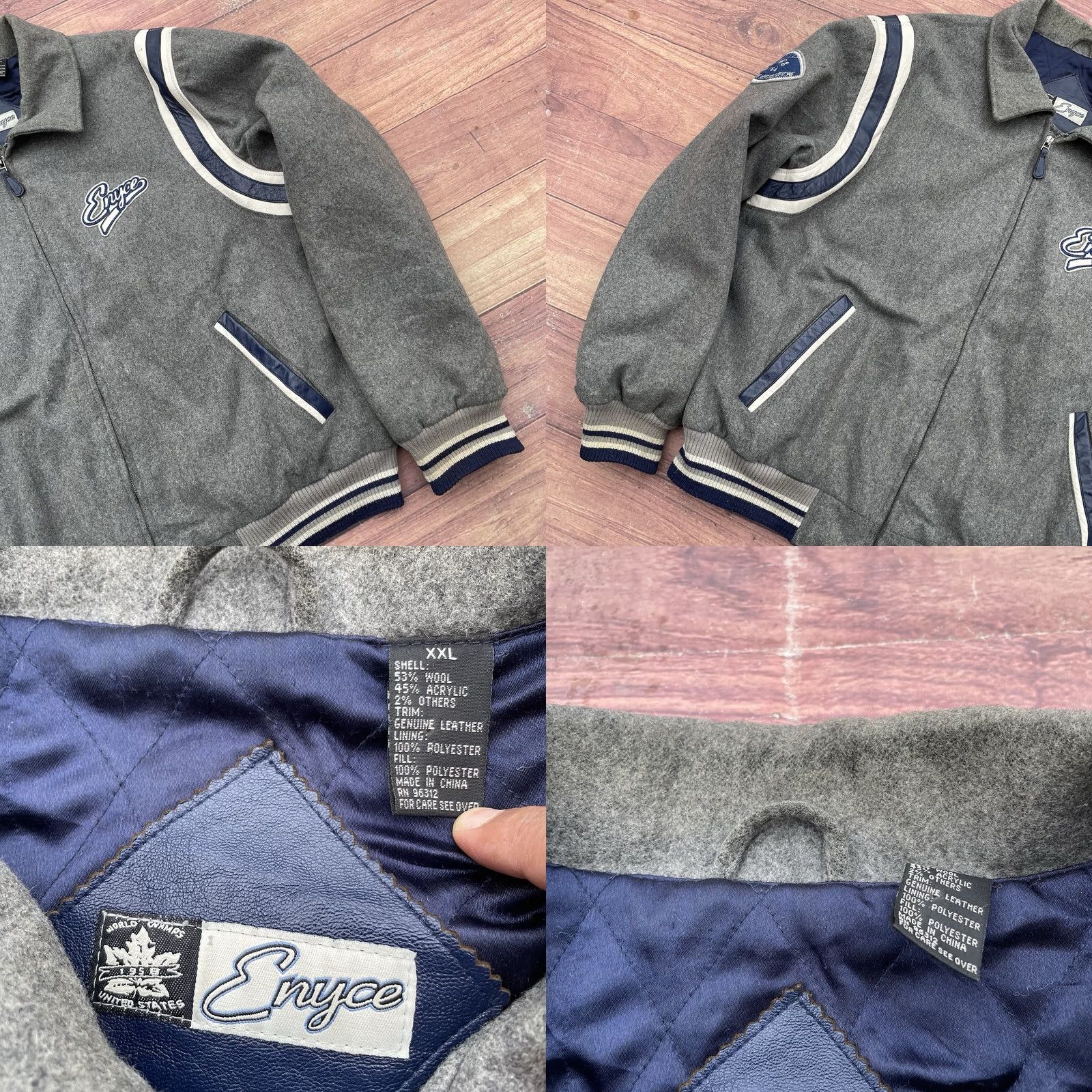 Enyce VINTAGE Y2K Enyce Gray Wool Varsity Jacket Mens 2XL Leather Hits Letterman Parka, 90s Hip Hop Style Varsity Jacket Mens Size US XXL / EU 58 / 5 - 8 Thumbnail