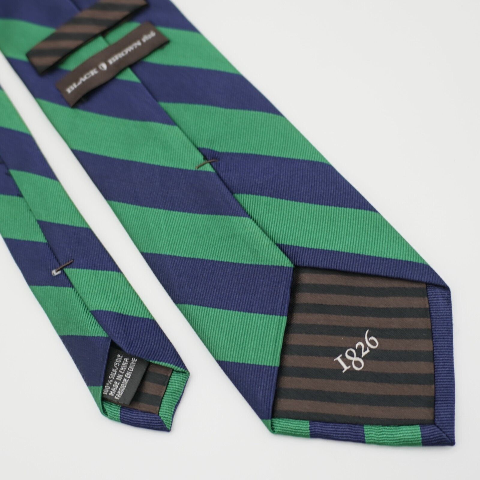 Black Brown 1826 Black Brown 1826 Blue Green Striped Woven Silk Tie Size ONE SIZE - 6 Thumbnail