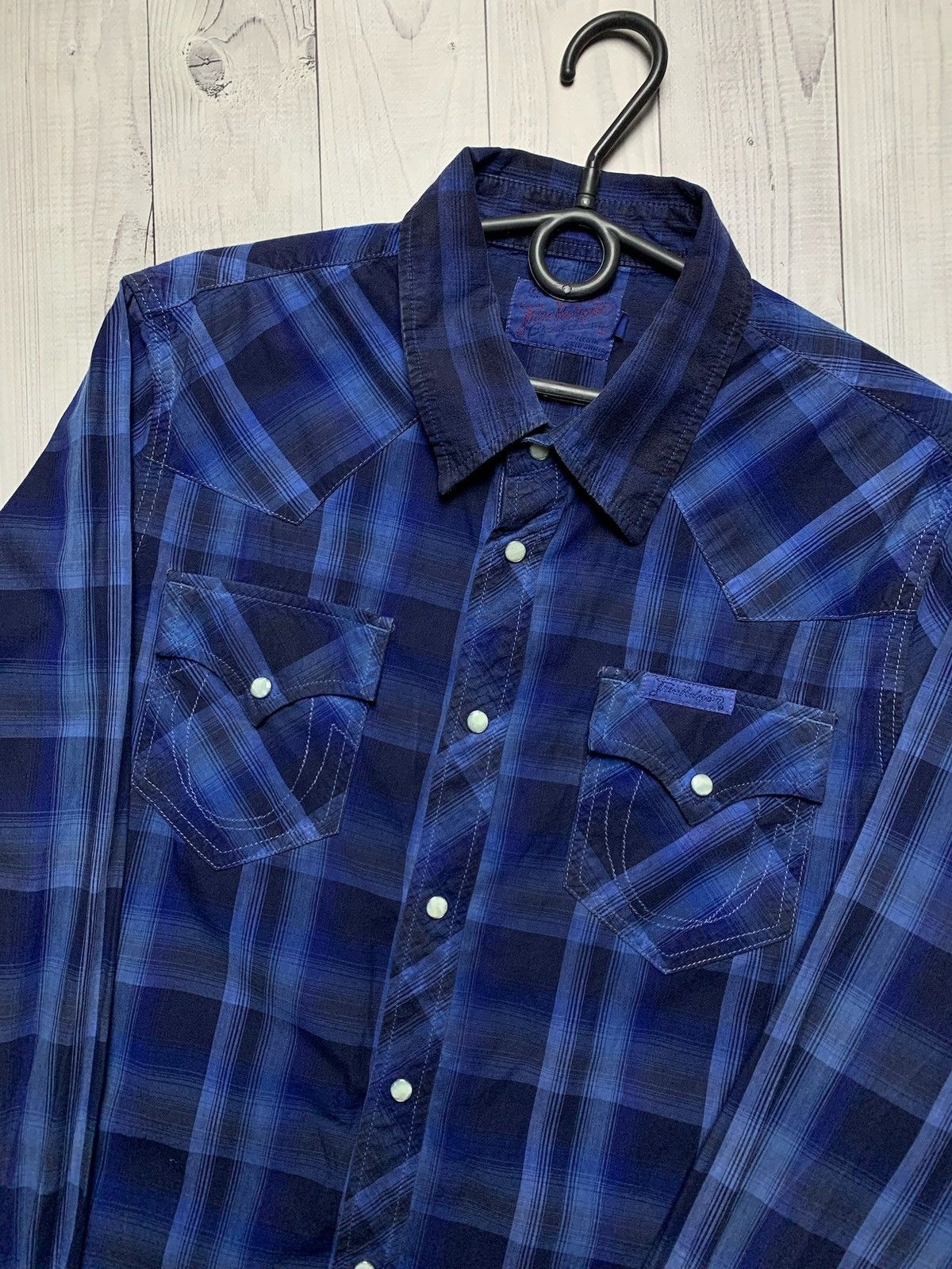Vintage True religion plaid shirt size M blue rare