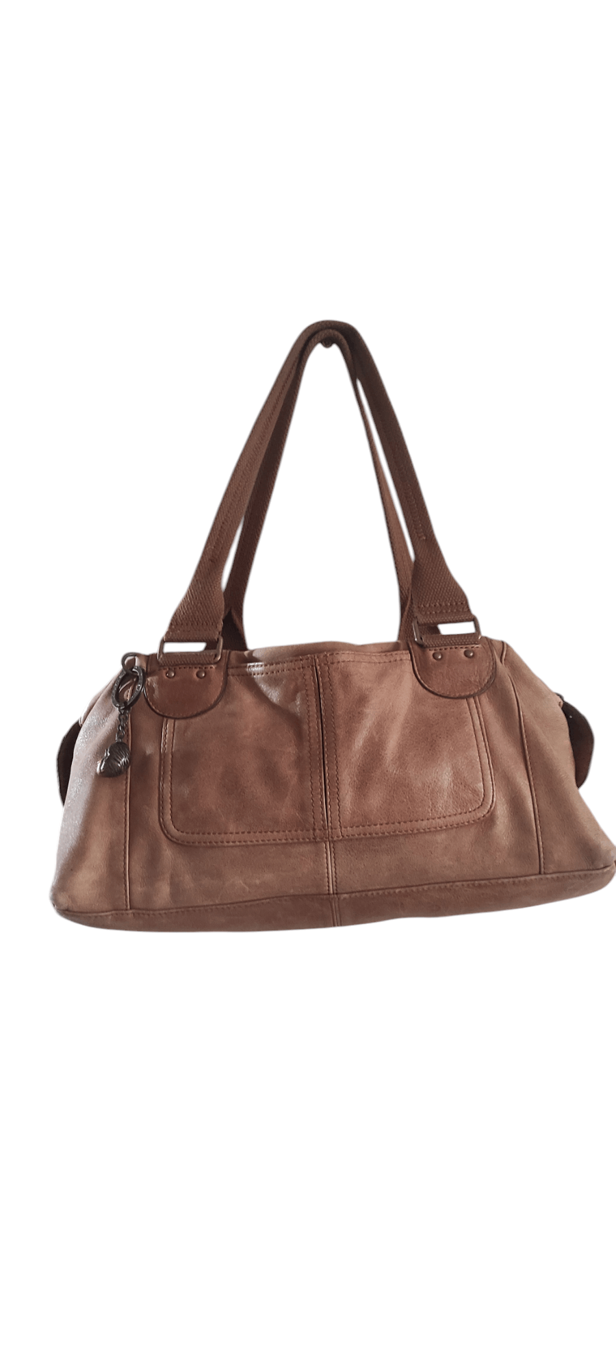 Kipling Shoulder Bag Brown Leather Brass Monkey Zip Top