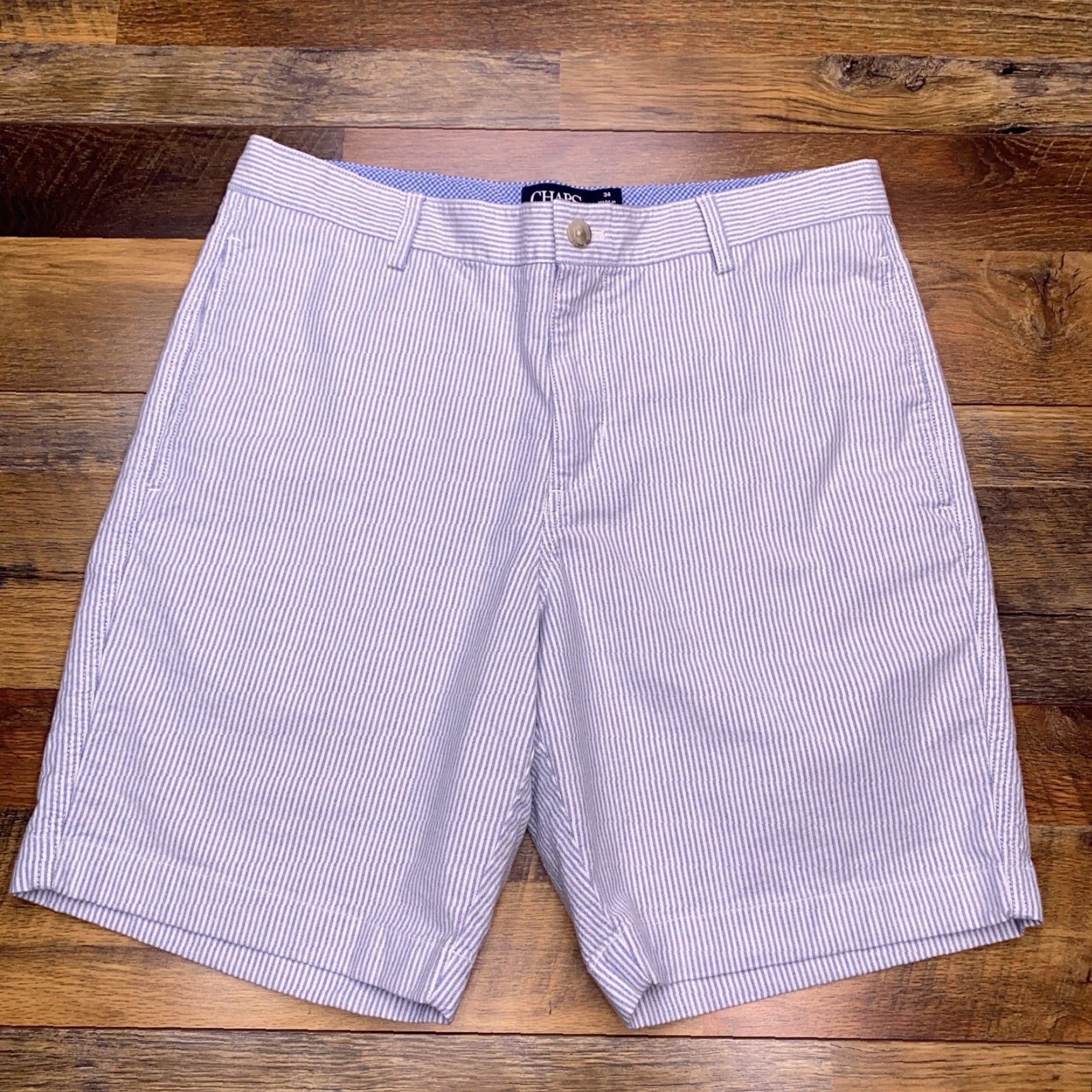 Chaps Chaps Chino Short Adult 34 Blue Striped Preppy Knit 97% Cotton 3% Elastane Zip Regular Slim/Flat Front Pockets Mens Casual Vintage No (if allowed) Size US 34 / EU 50 - 2 Thumbnail
