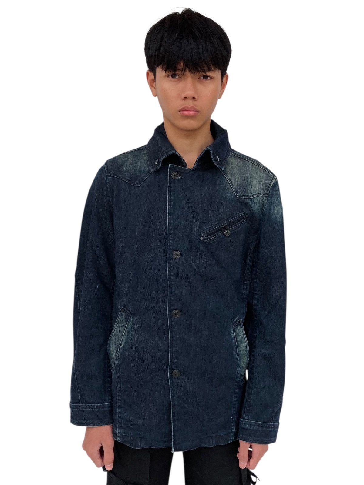 Isamu Katayama Backlash 2000s Hideway Nicole - Asymetrical Button Denim Jacket Size US M / EU 48-50 / 2 - 1 Thumbnail