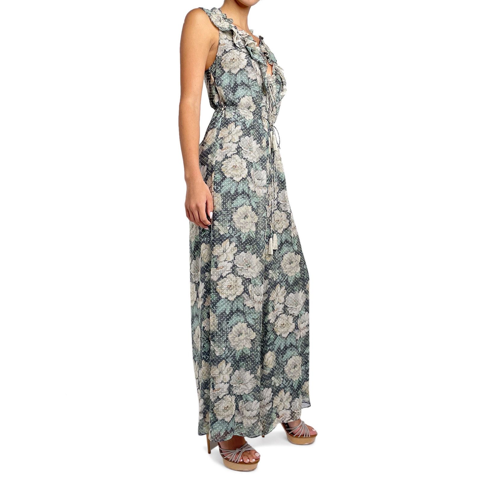 Zimmermann Green and White Floral Ruffle Jumpsuit Size S / US 4 / IT 40 - 4 Thumbnail