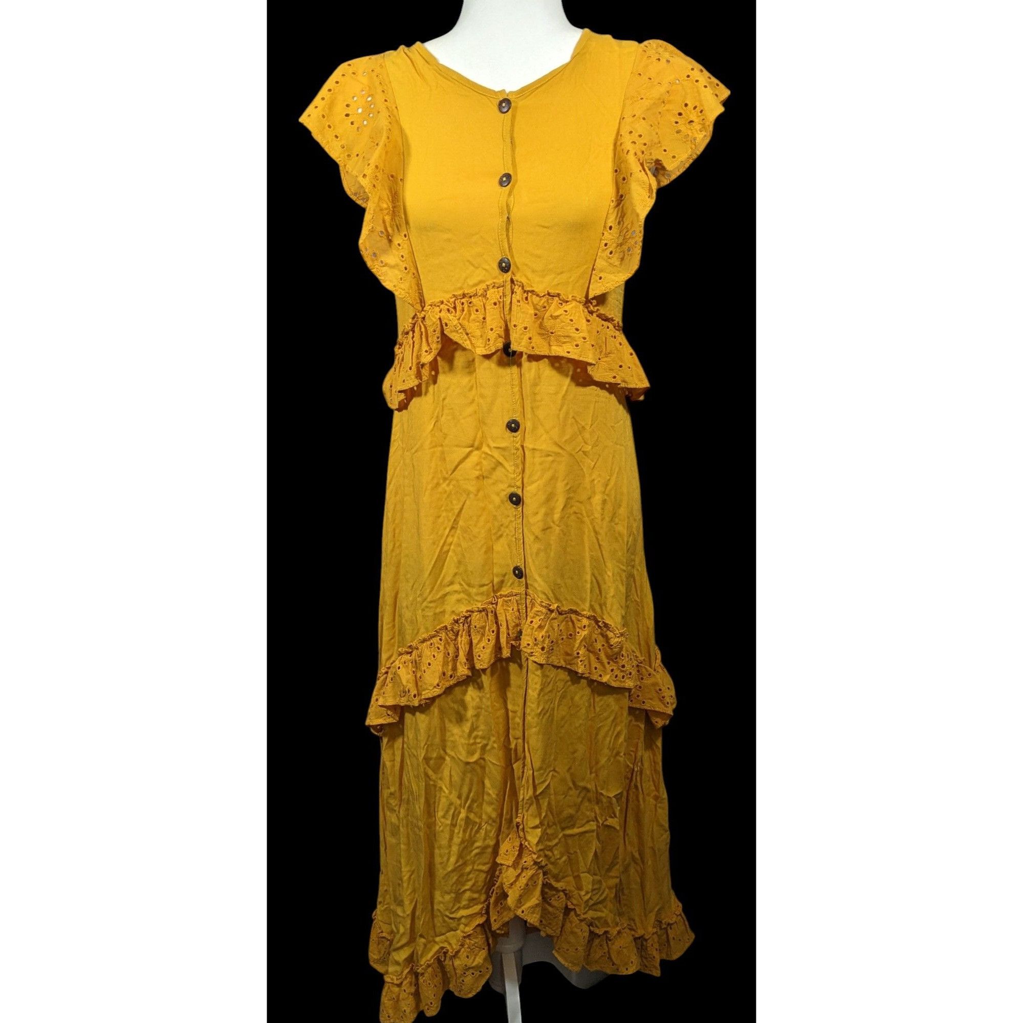 Other Vintage Mustard The Cove Atlantis Ruffle Maxi Dress Size Sma Size S / US 4 / IT 40 - 1 Thumbnail