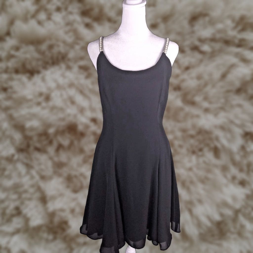 Vintage Yes Alex Evenings Dress Petite XS S Black Pearl Strap Mini Y2K  Fairycore Vtg