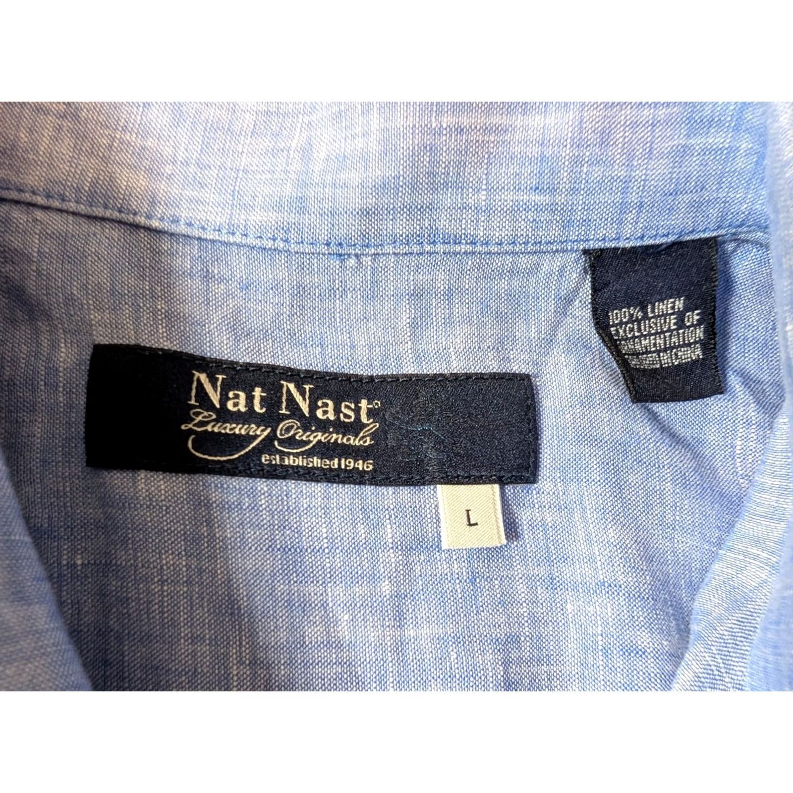 Nat Nast Nat Nast Button-Up Linen Embroidered Blue Men's L Shirt Casual, Rockabilly, Preppy, Vintage? No? Nat Nast Luxury Originals Size US L / EU 52-54 / 3 - 3 Thumbnail