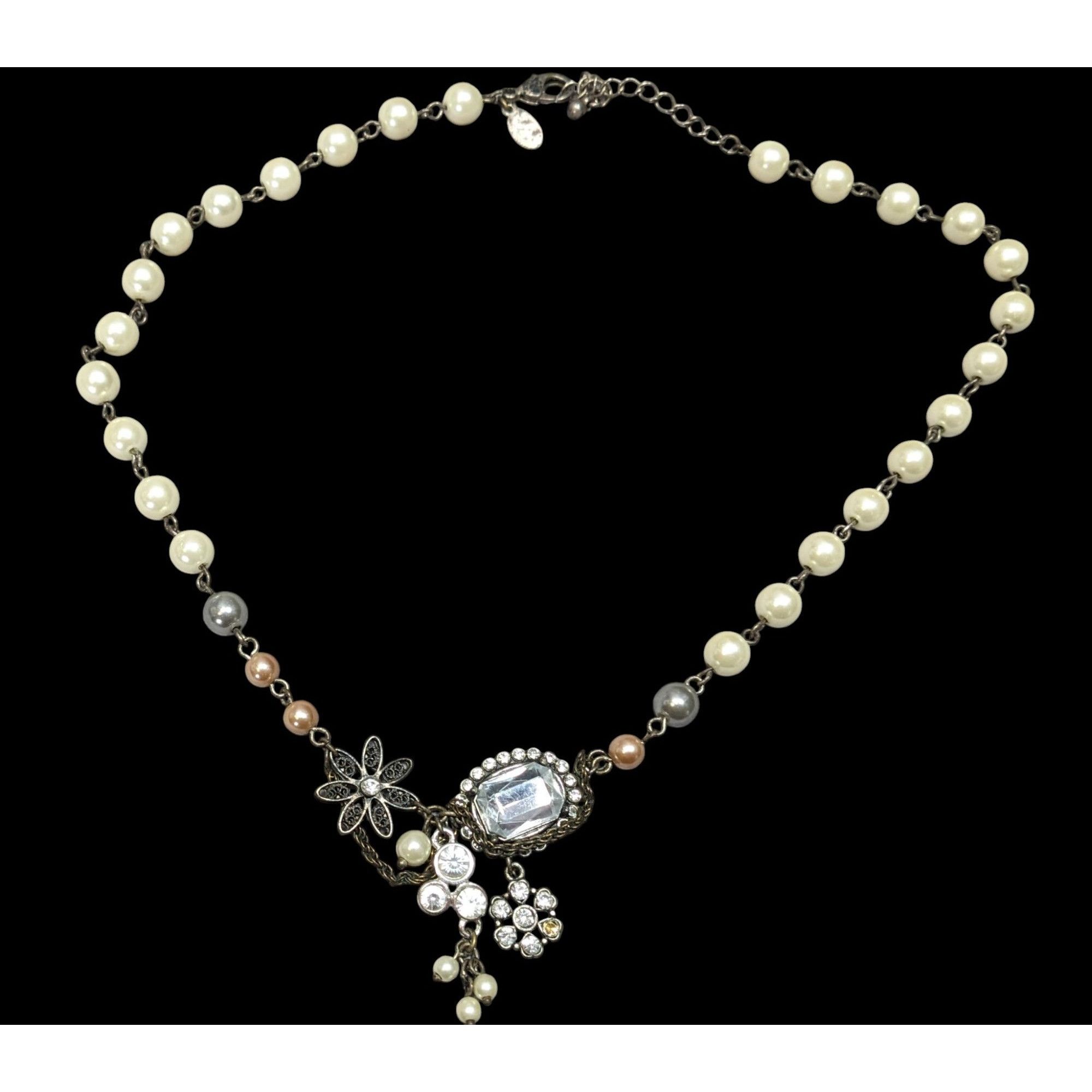 American Eagle Outfitters AEO Steampunk Faux Pearl Floral Gemmed Necklace Size ONE SIZE - 1 Thumbnail
