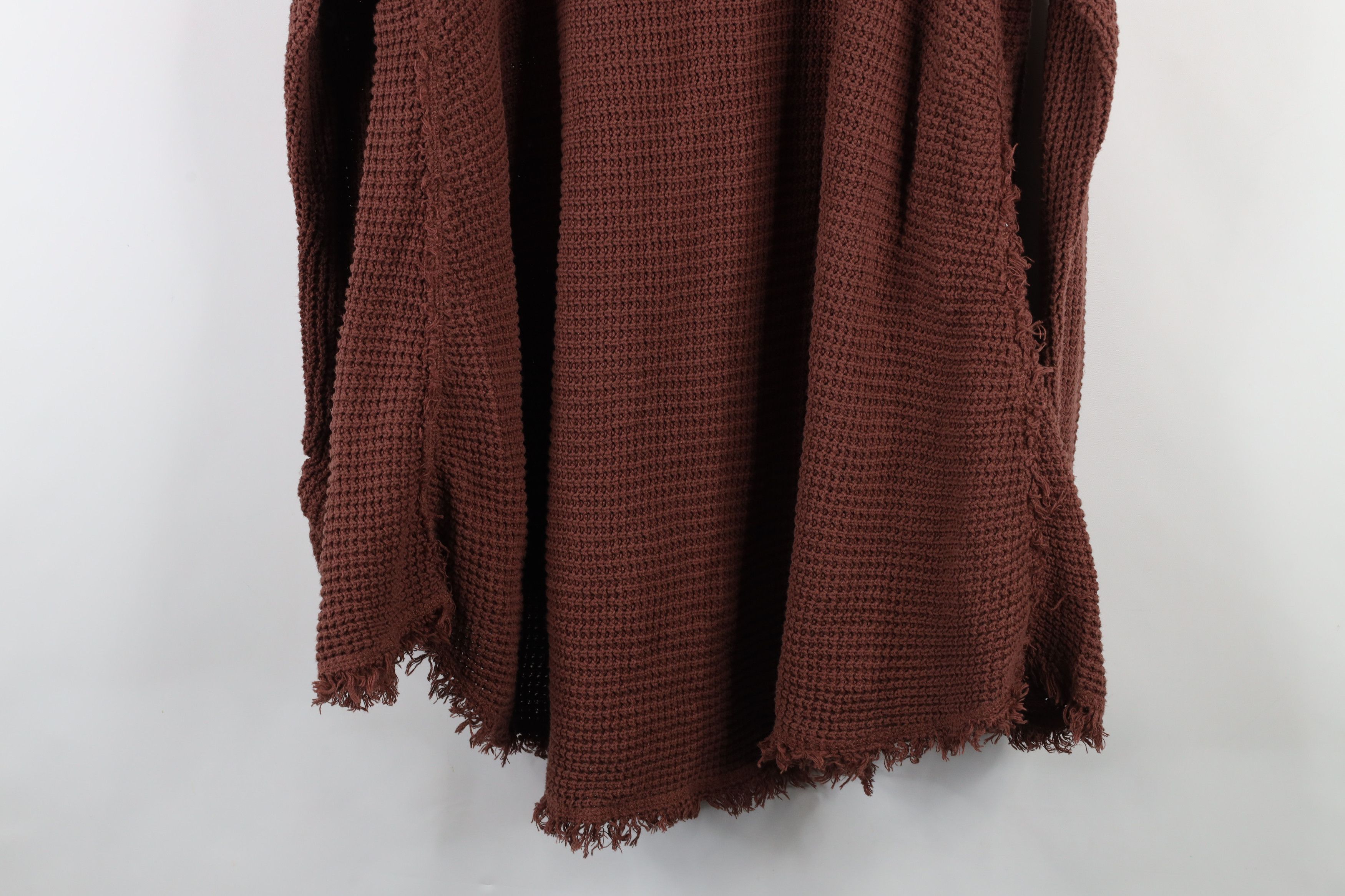 Free People × Vintage Free People Fringed Cold Shoulder Thermal Knit Sweater Brown Size L / US 10 / IT 46 - 13 Thumbnail