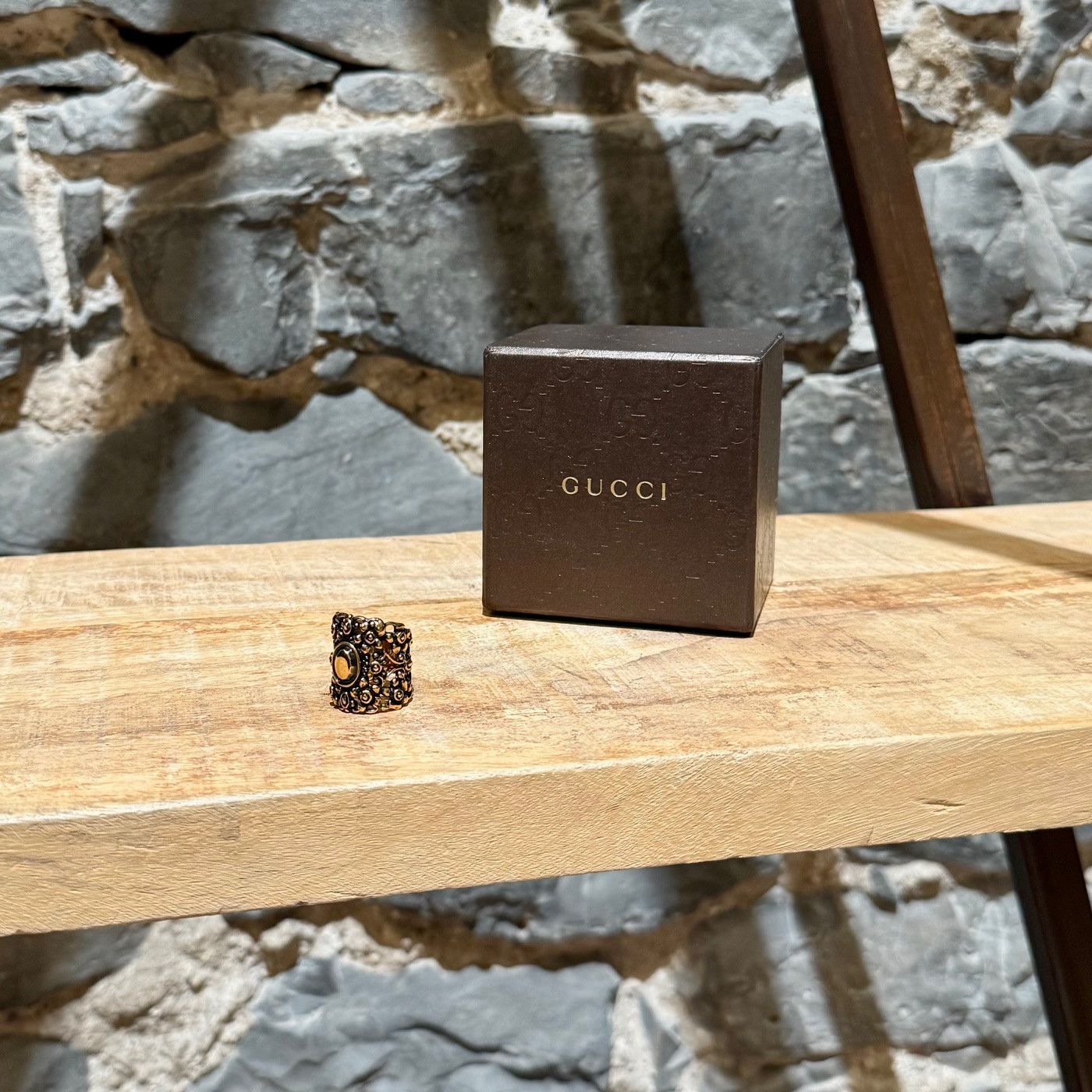 Gucci Antique Gold Floral Wide Cocktail Ring