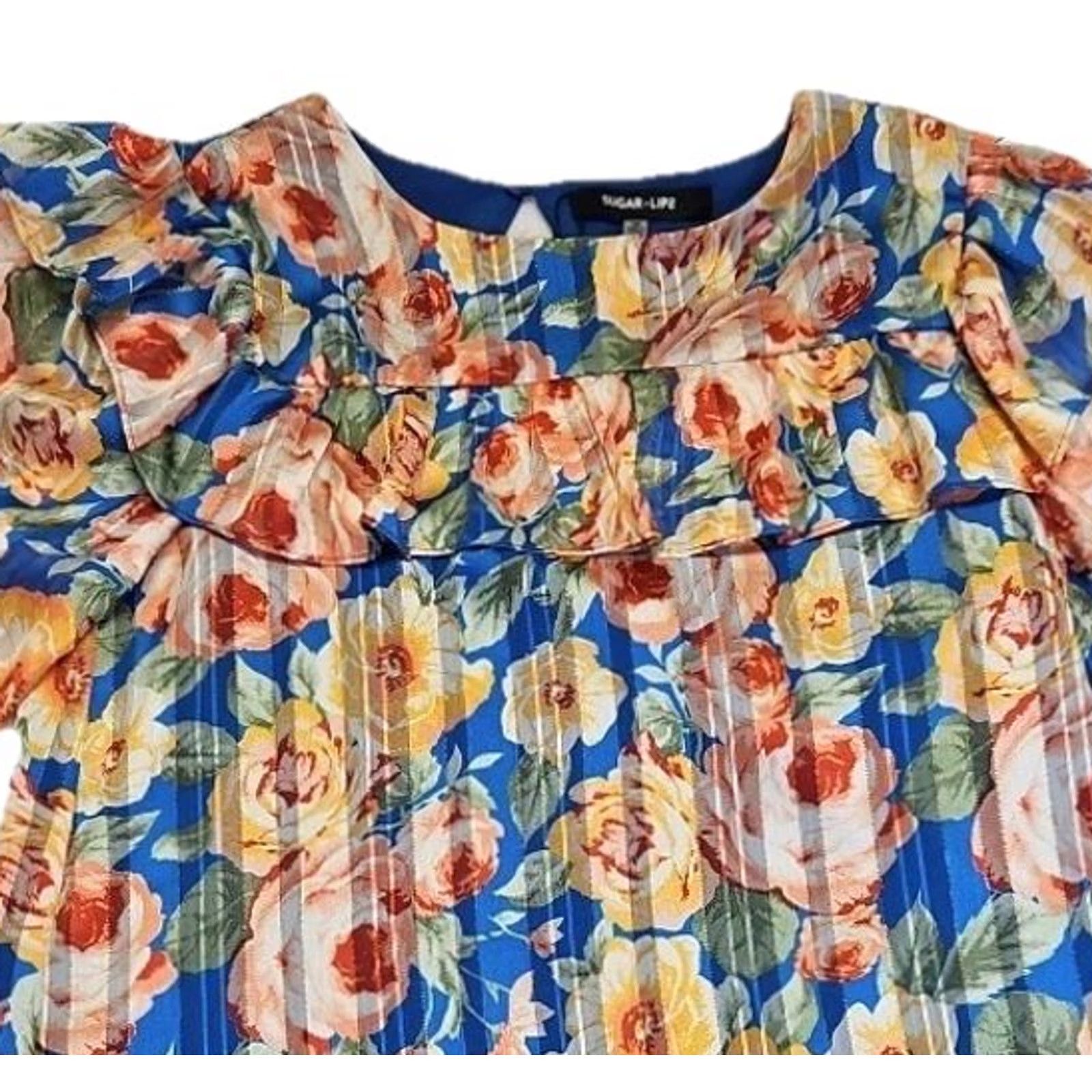 Sugar Sugar + Lipz XS Floral Peplum Blouse Blue Ruffle Cottagecore Romantic Top NWT Size XS / US 0-2 / IT 36-38 - 2 Thumbnail
