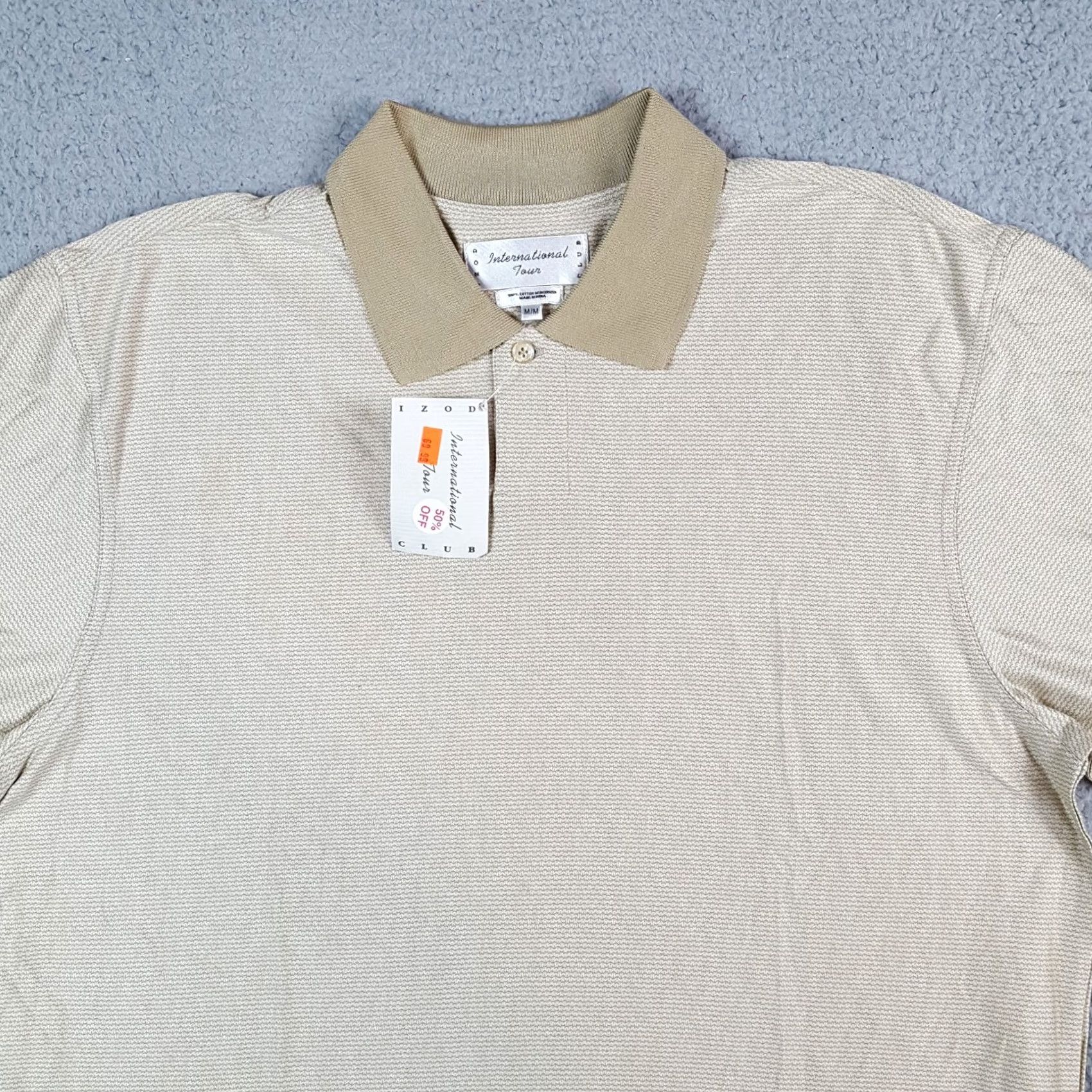 Izod VINTAGE IZOD Polo Shirt Men M Striped Beige Cotton Knit Collared Button Short Sleeve 90s Preppy Grunge Y2K Capable Size M Size US M / EU 48-50 / 2 - 3 Thumbnail