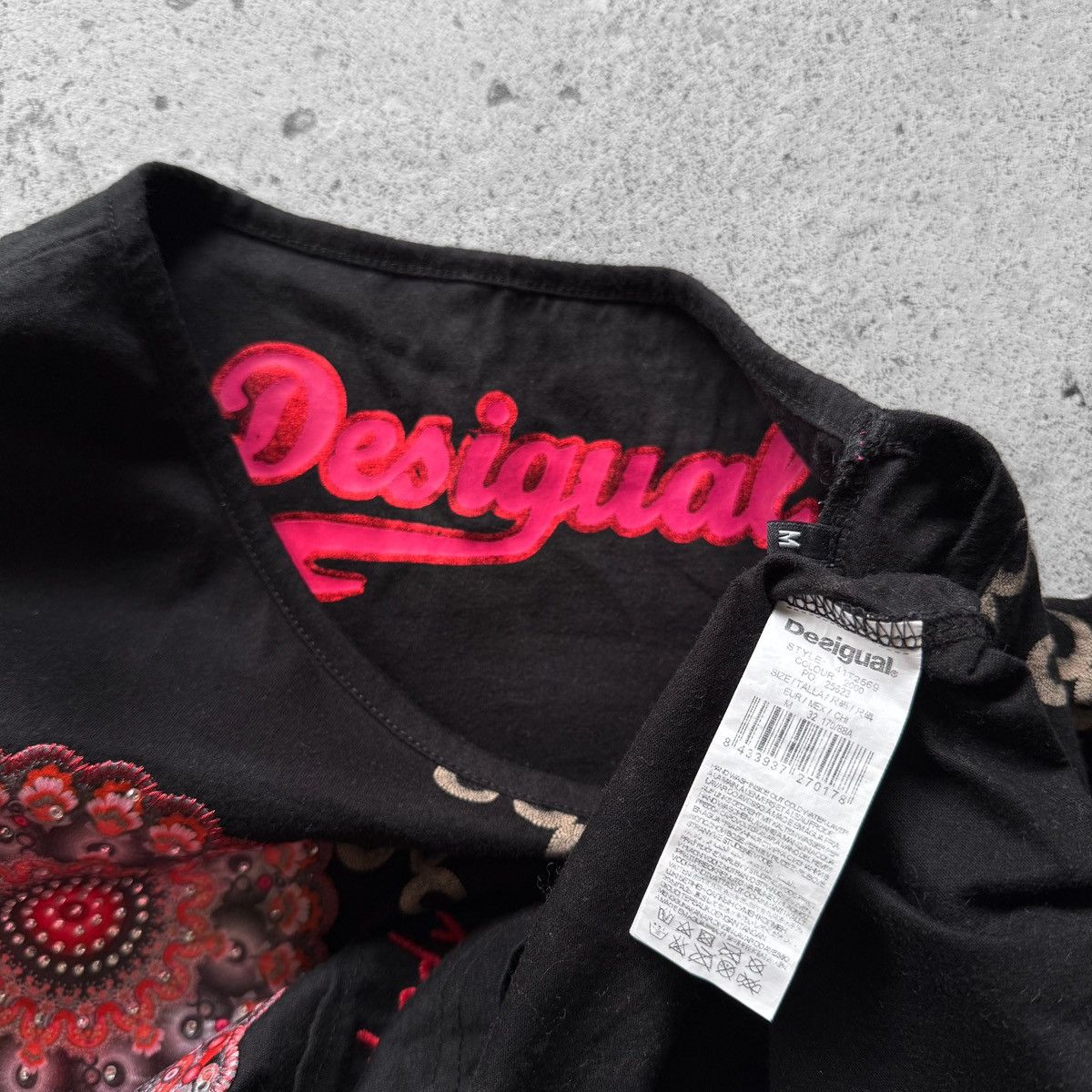 Designer × Desigual × Vintage Desigual Womens Cotton Black Printed Top Shirt Embroidered Size M / US 6-8 / IT 42-44 - 5 Thumbnail